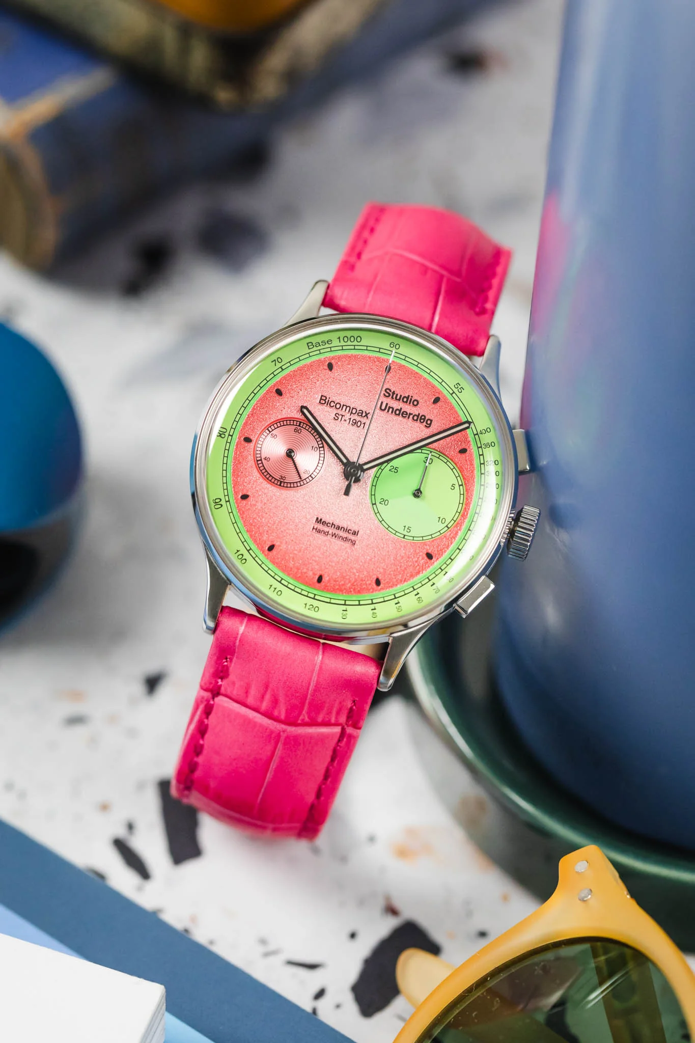 Hirsch DUKE Alligator Embossed Leather Watch Strap in HOT PINK - Image 4