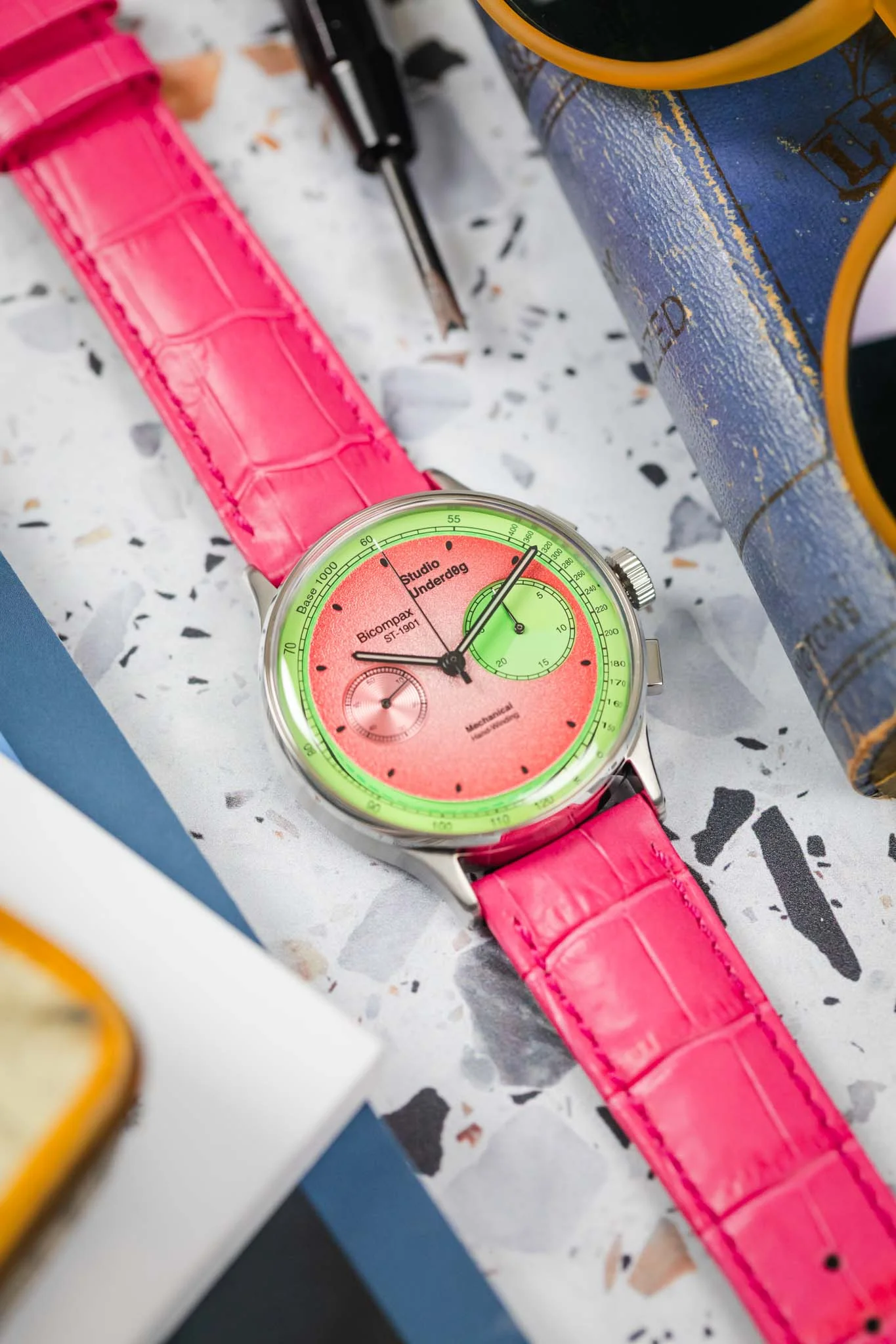 Hirsch DUKE Alligator Embossed Leather Watch Strap in HOT PINK - Image 6