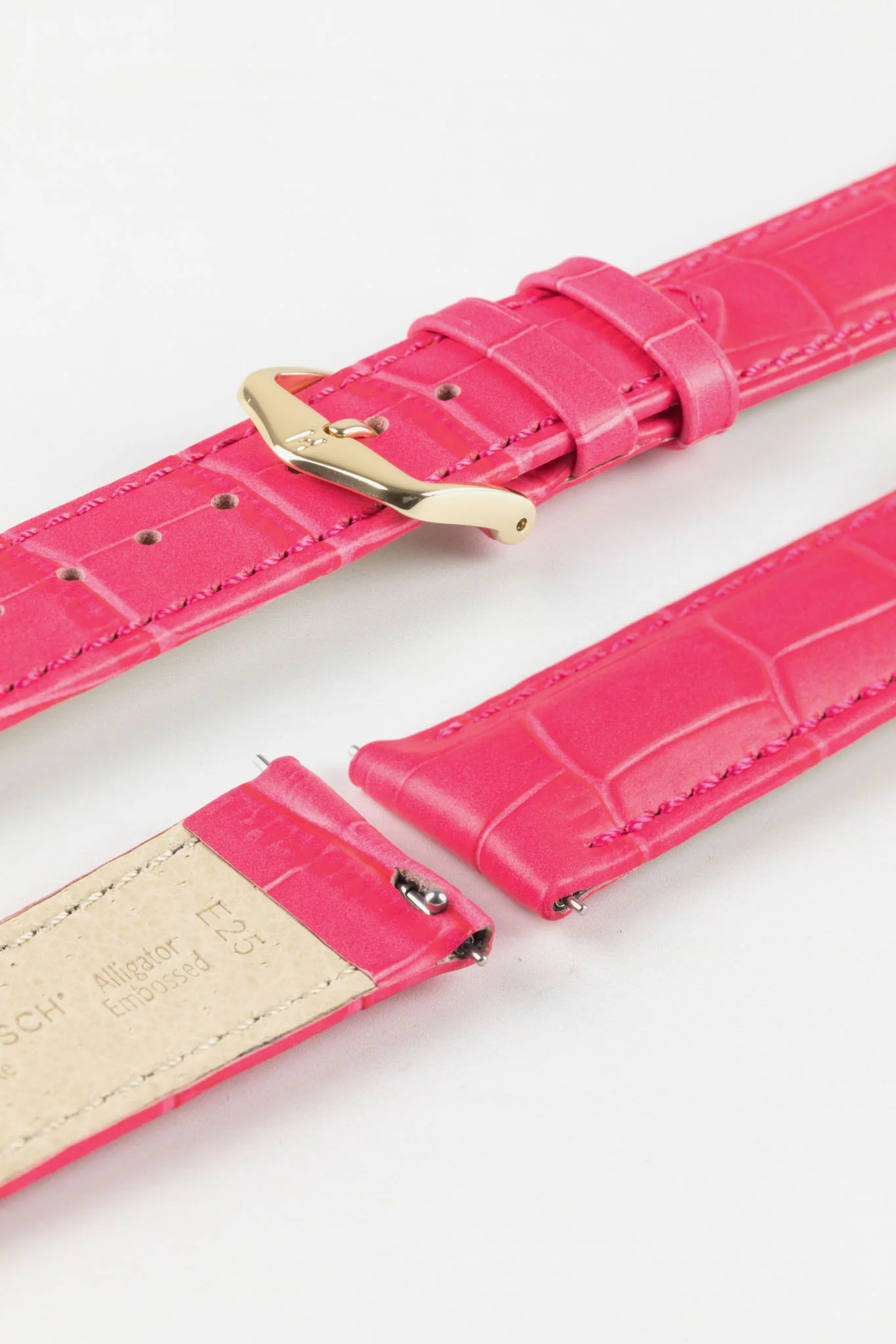 Hirsch DUKE Alligator Embossed Leather Watch Strap in HOT PINK - Image 7