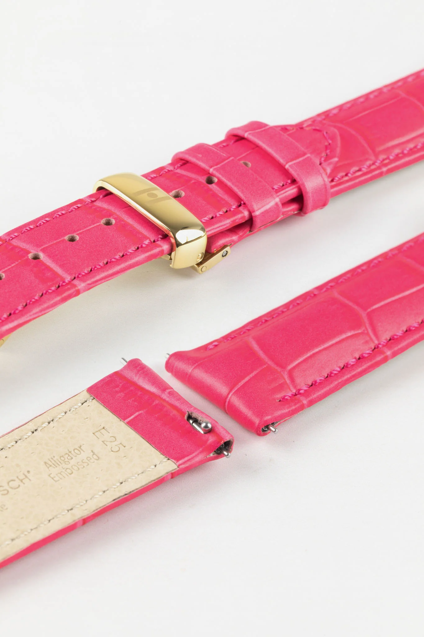 Hirsch DUKE Alligator Embossed Leather Watch Strap in HOT PINK - Image 8