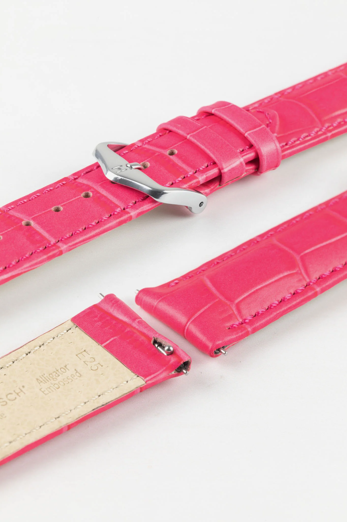 Hirsch DUKE Alligator Embossed Leather Watch Strap in HOT PINK - Image 9