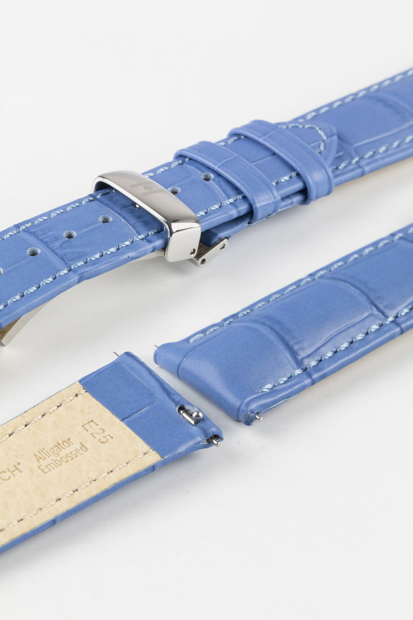 Hirsch DUKE Alligator Embossed Leather Watch Strap in LIGHT BLUE - Image 10