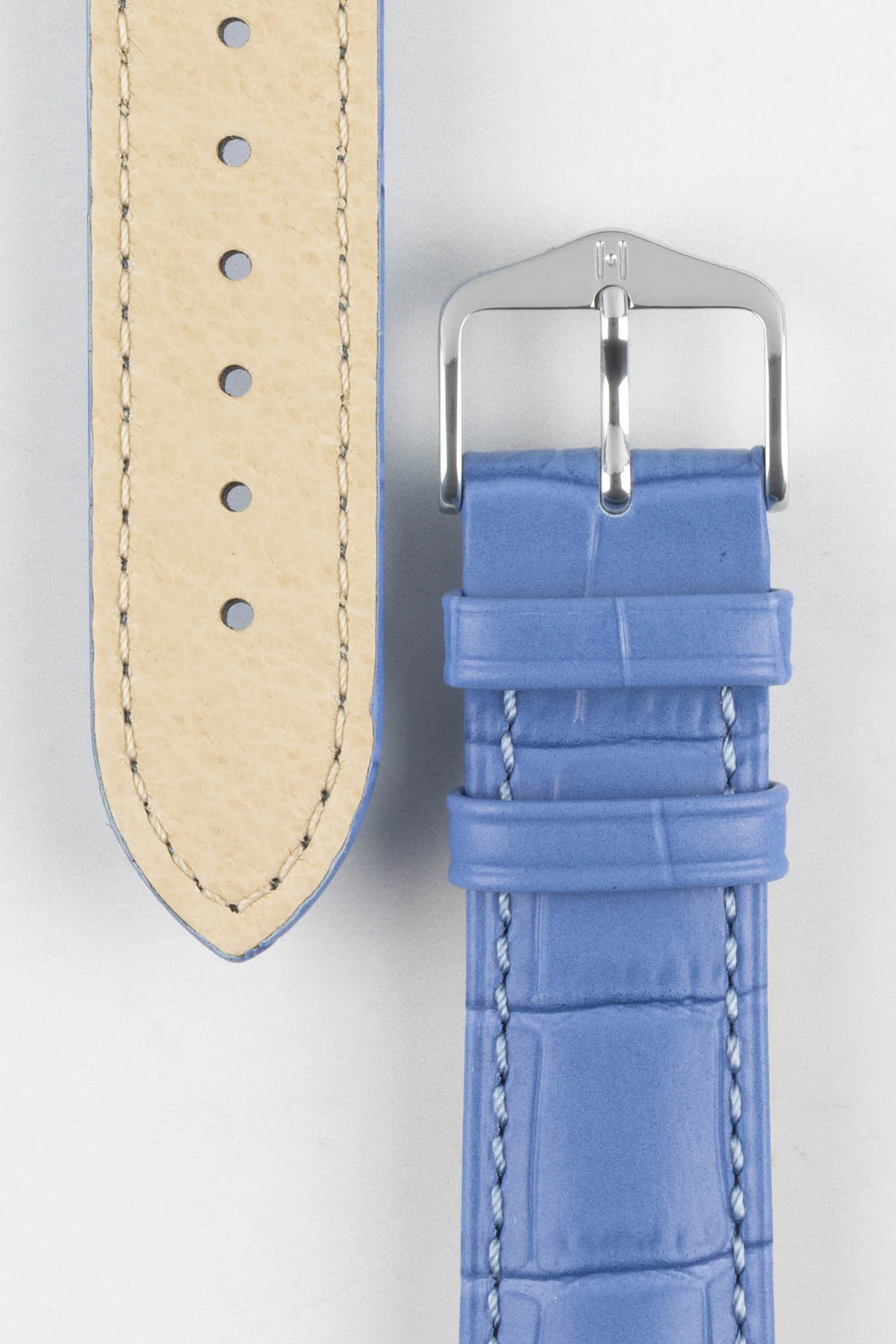 Hirsch DUKE Alligator Embossed Leather Watch Strap in LIGHT BLUE - Image 3