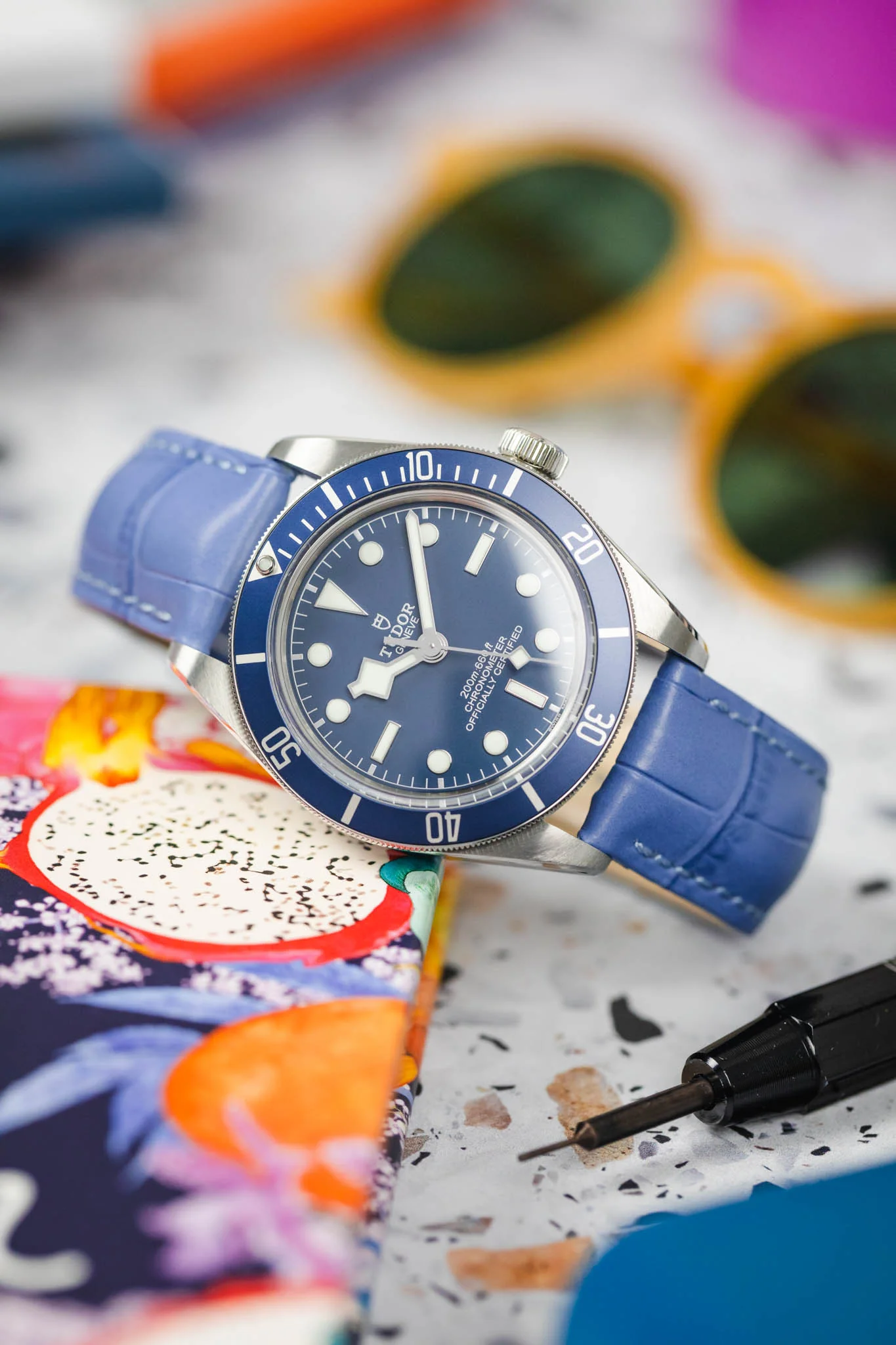 Hirsch DUKE Alligator Embossed Leather Watch Strap in LIGHT BLUE - Image 4