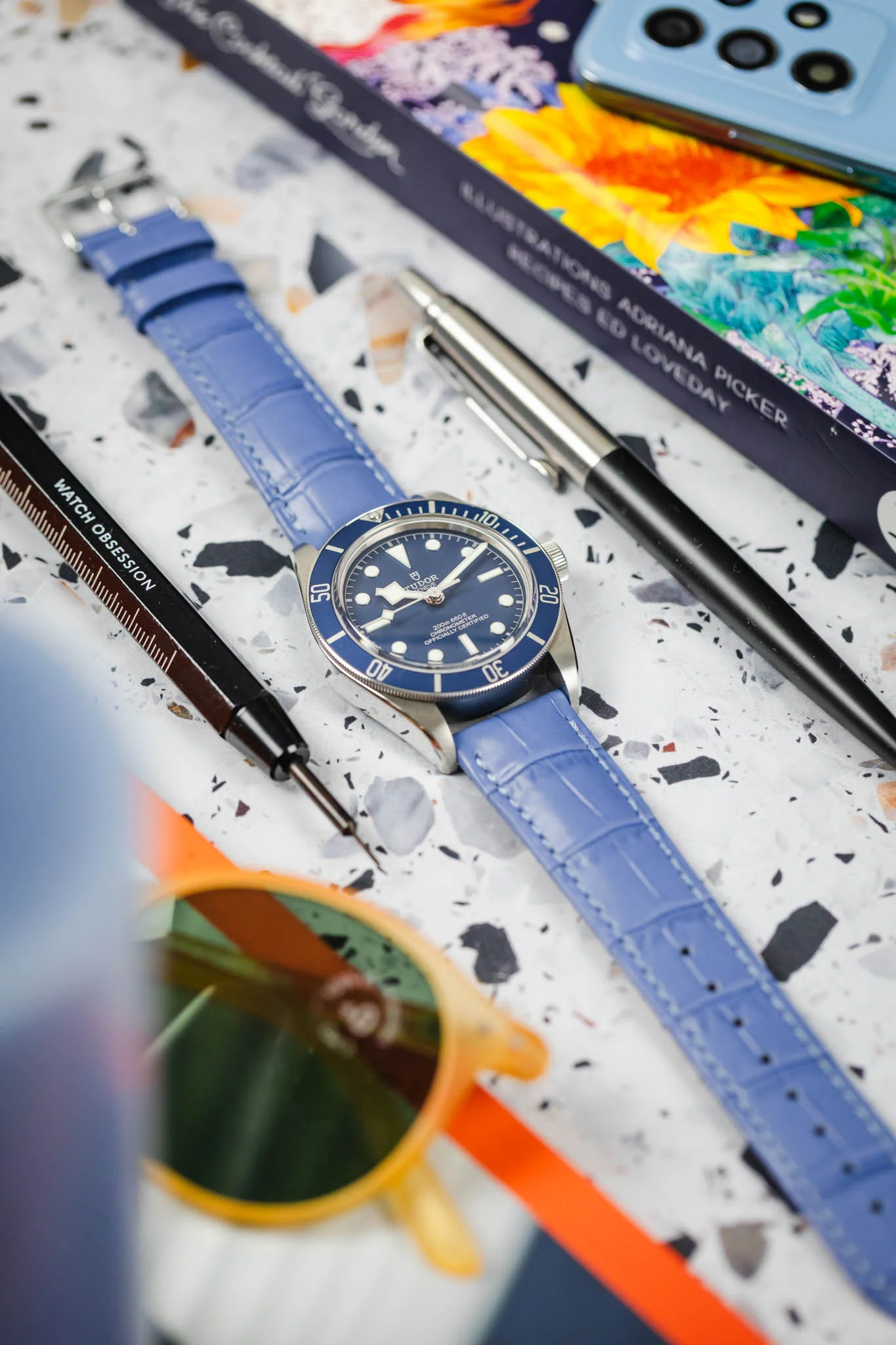 Hirsch DUKE Alligator Embossed Leather Watch Strap in LIGHT BLUE - Image 6