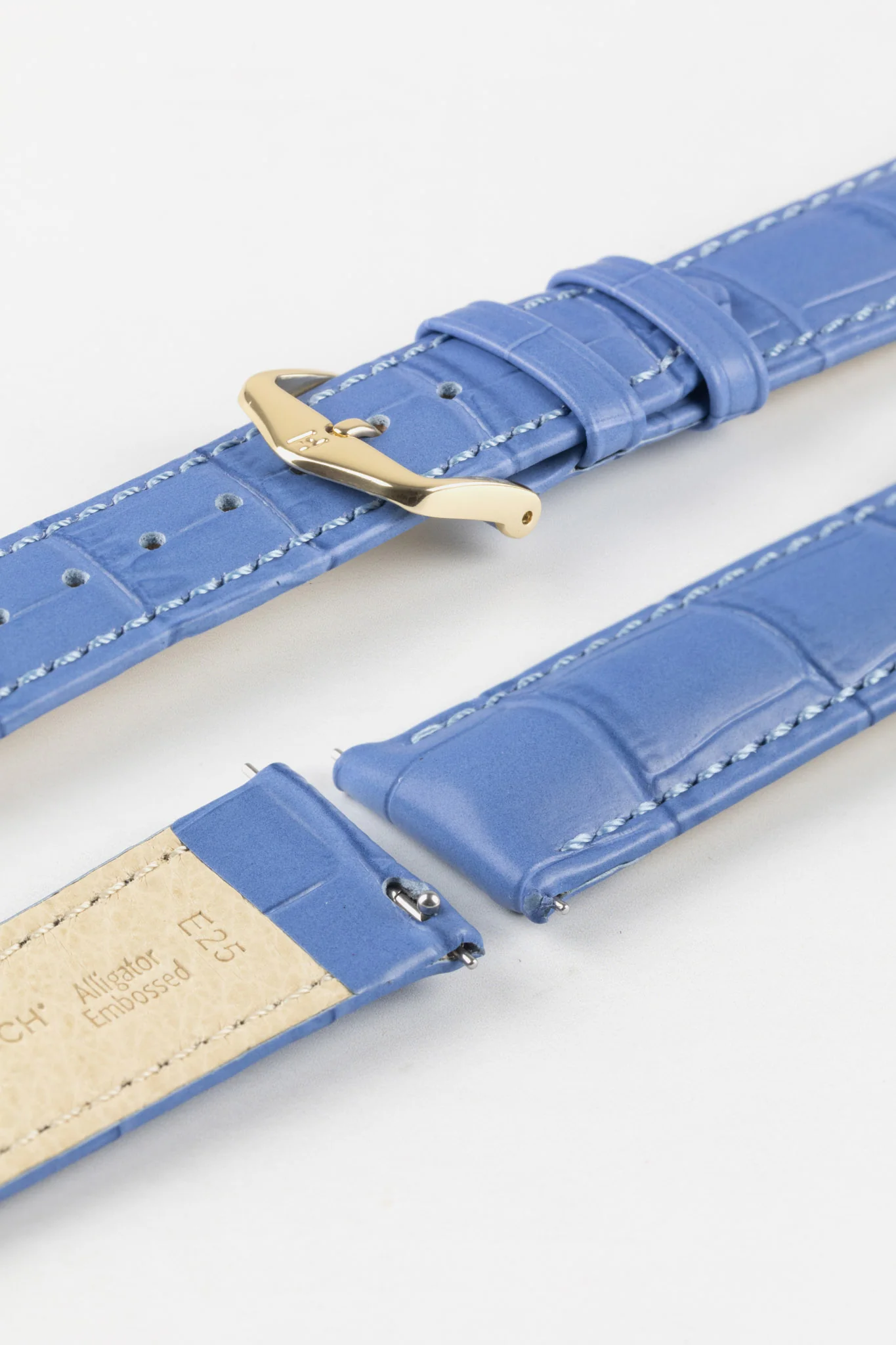 Hirsch DUKE Alligator Embossed Leather Watch Strap in LIGHT BLUE - Image 7