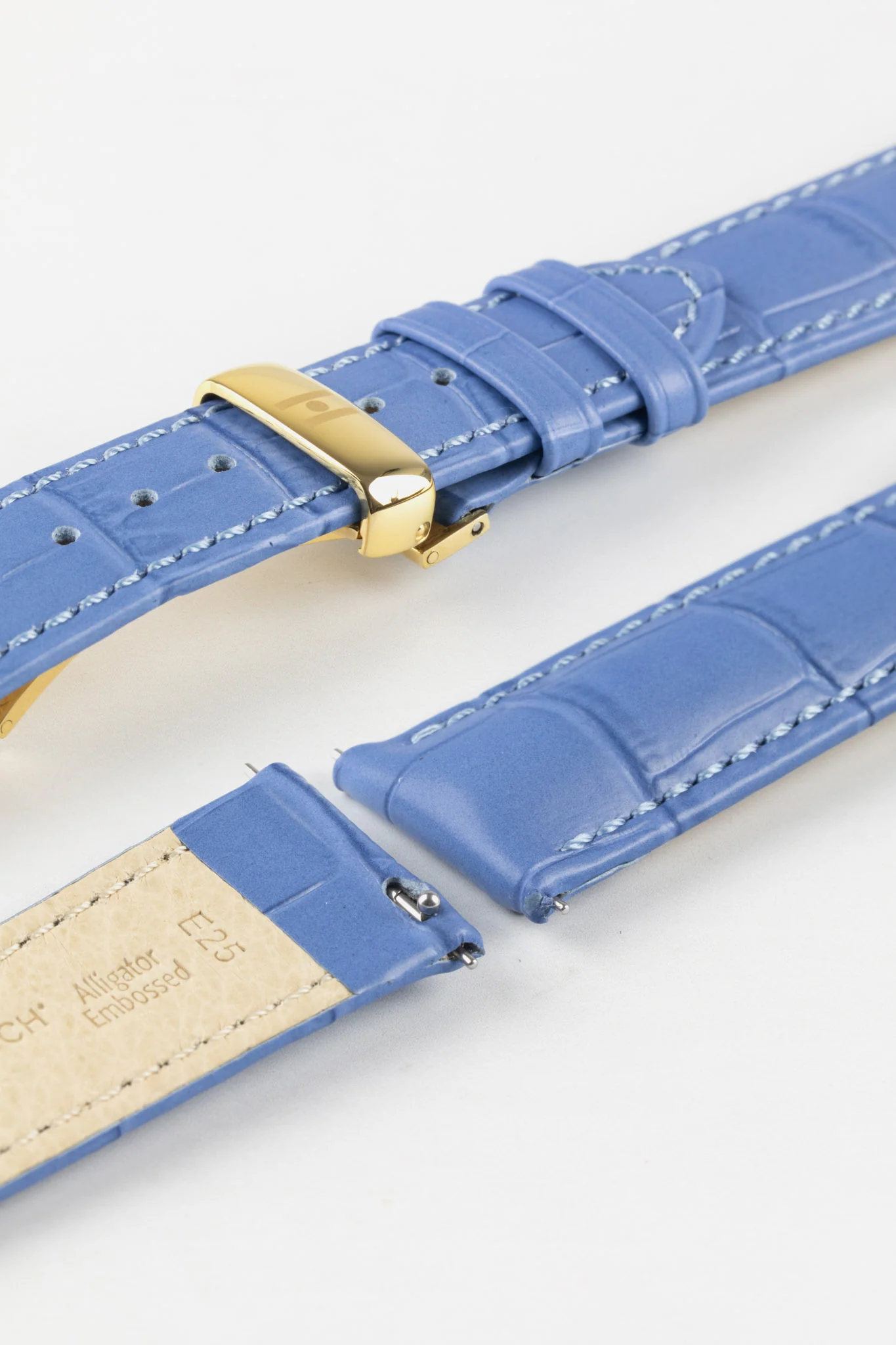 Hirsch DUKE Alligator Embossed Leather Watch Strap in LIGHT BLUE - Image 8