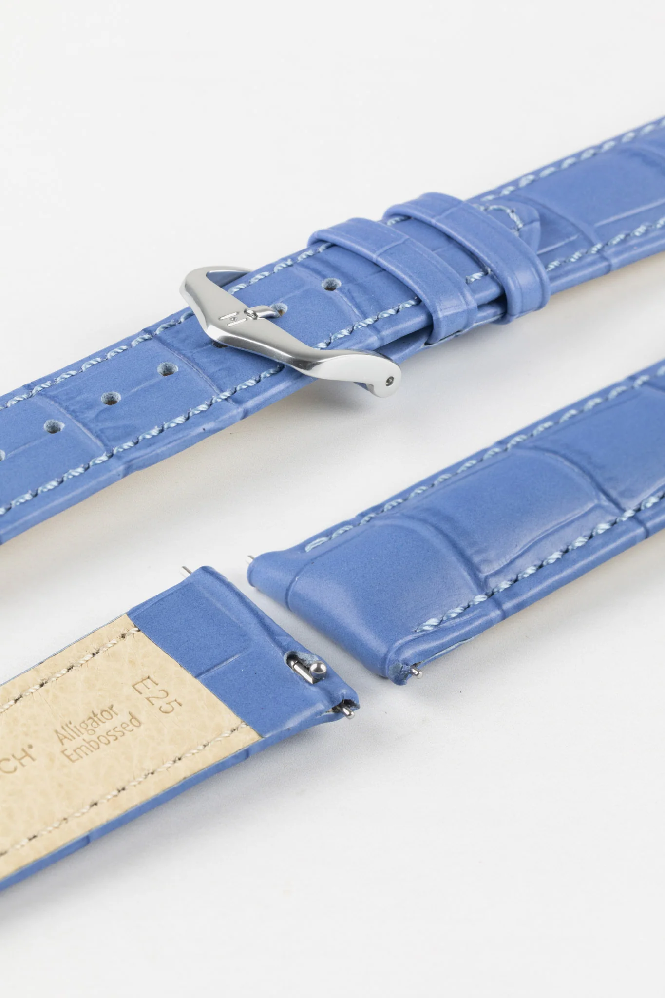 Hirsch DUKE Alligator Embossed Leather Watch Strap in LIGHT BLUE - Image 9