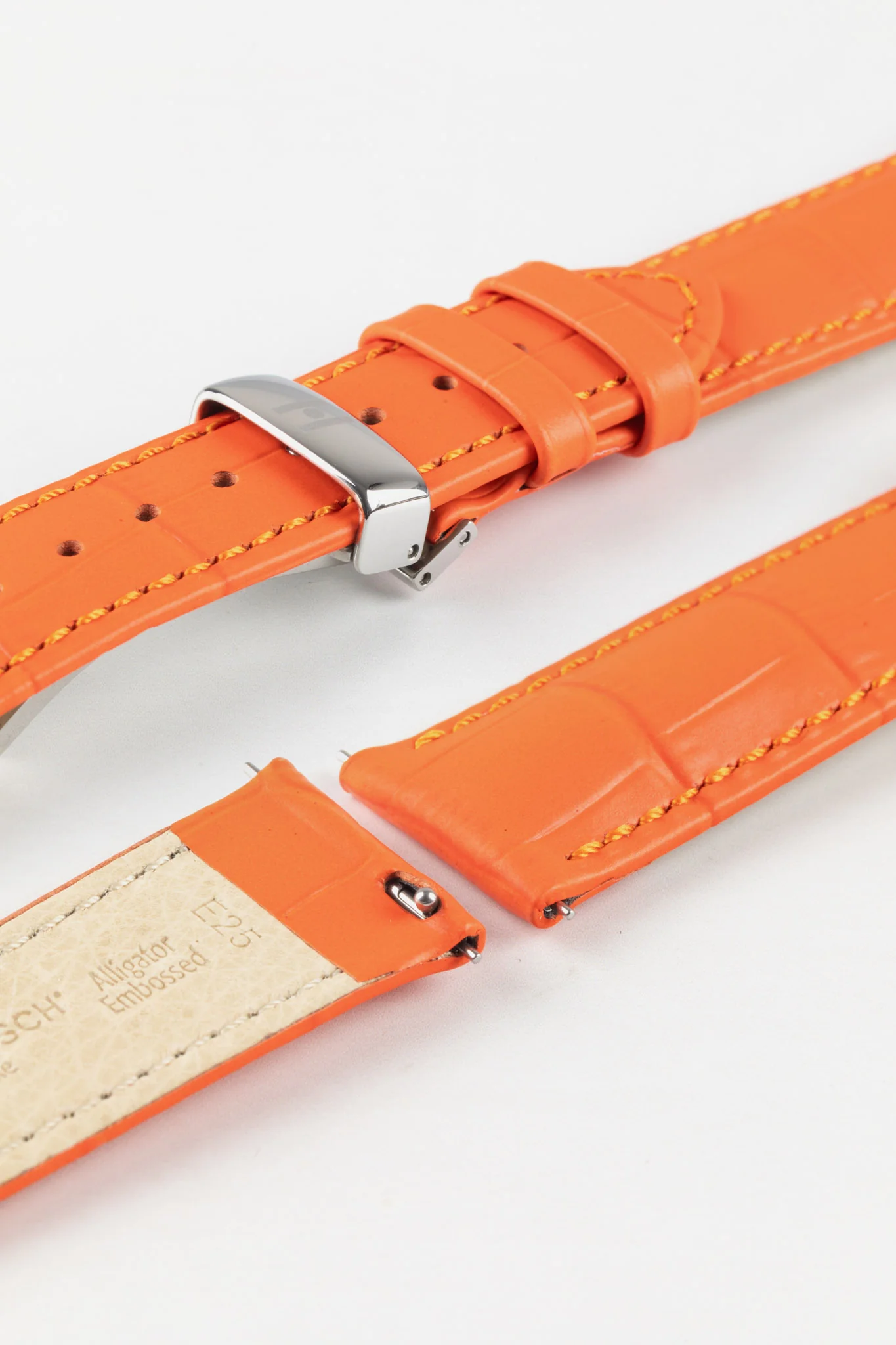 Hirsch DUKE Alligator Embossed Leather Watch Strap in ORANGE - Image 10