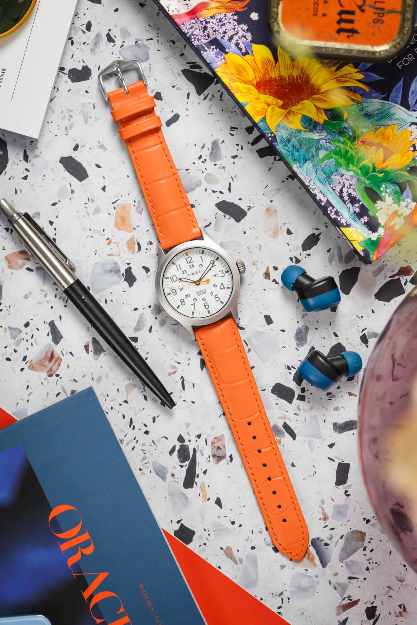 Hirsch DUKE Alligator Embossed Leather Watch Strap in ORANGE - Image 11