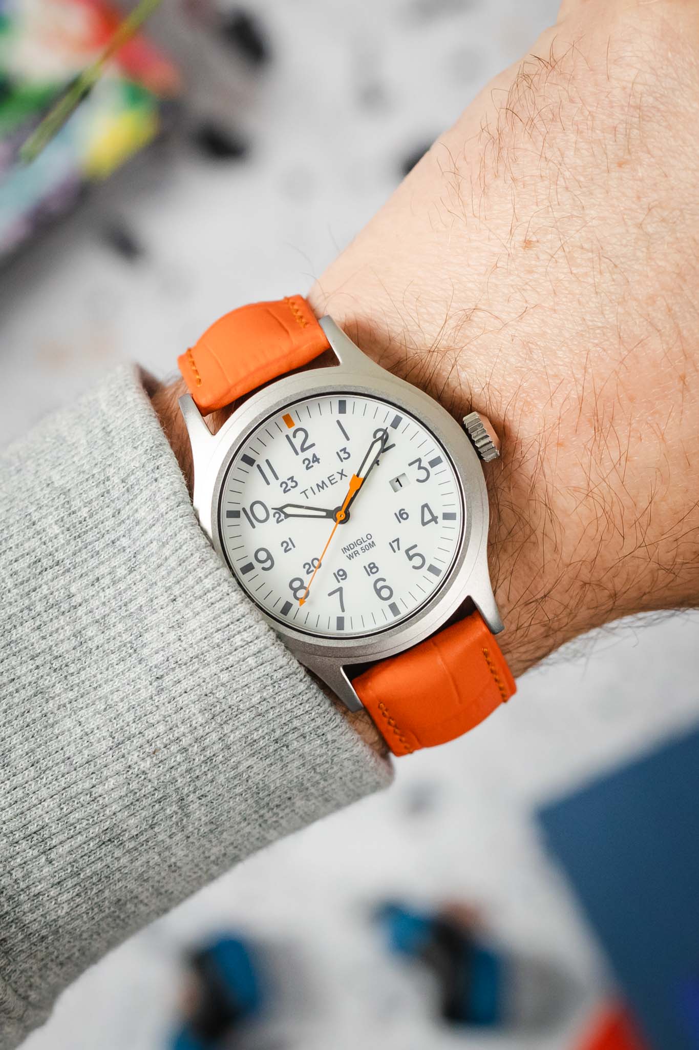 Hirsch DUKE Alligator Embossed Leather Watch Strap in ORANGE - Image 2