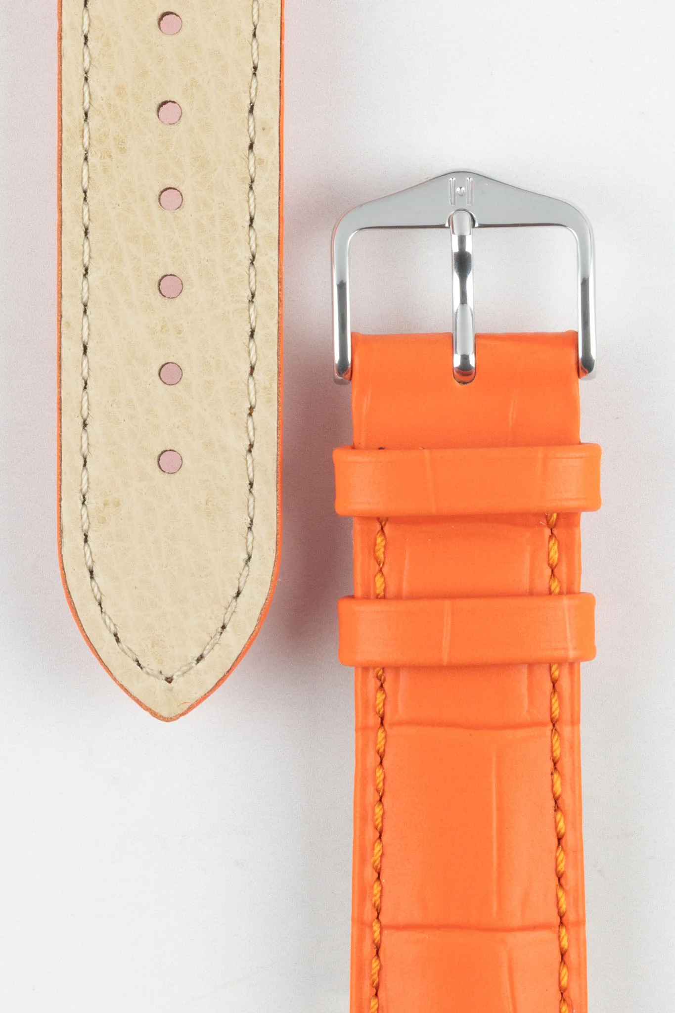 Hirsch DUKE Alligator Embossed Leather Watch Strap in ORANGE - Image 3