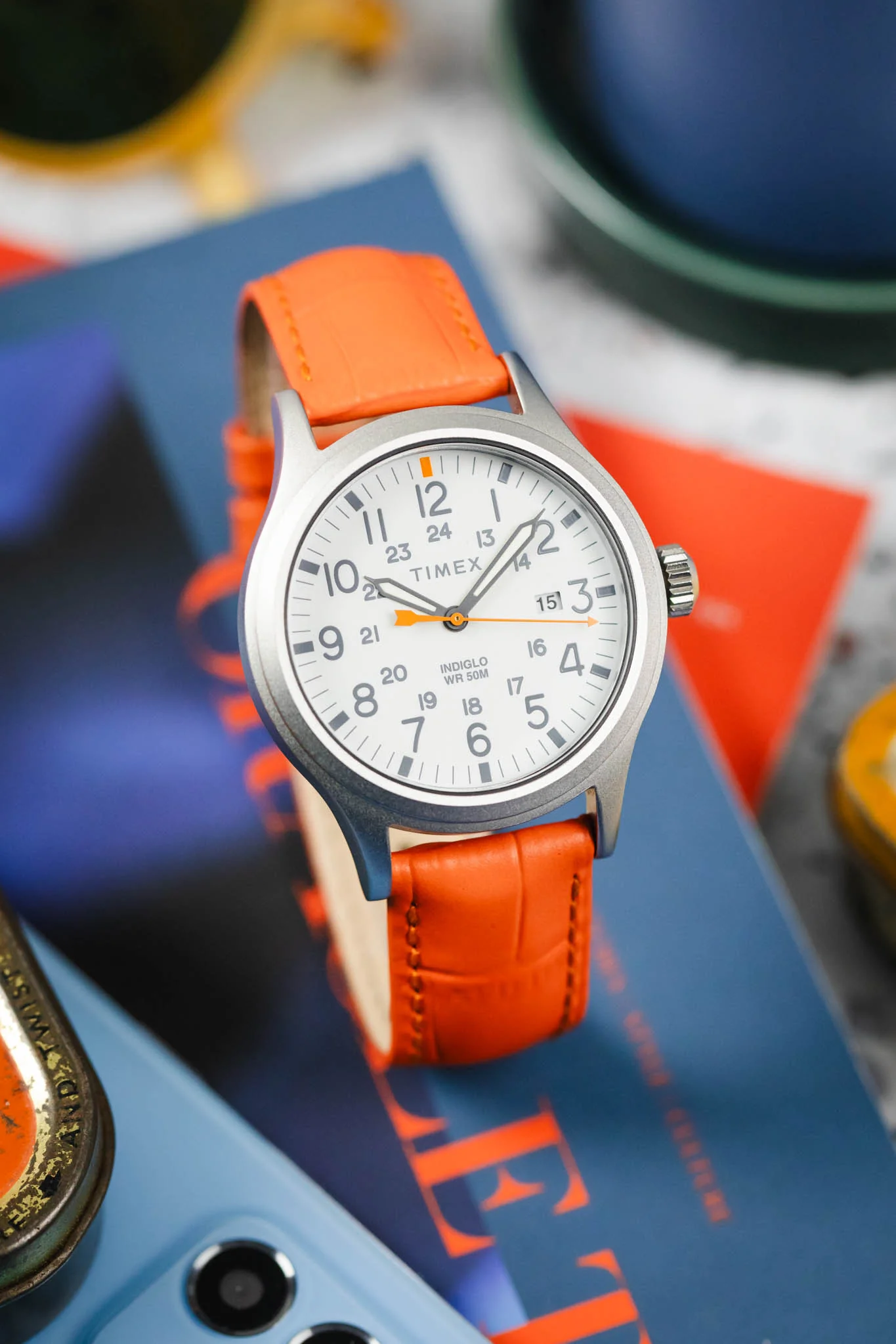 Hirsch DUKE Alligator Embossed Leather Watch Strap in ORANGE - Image 4