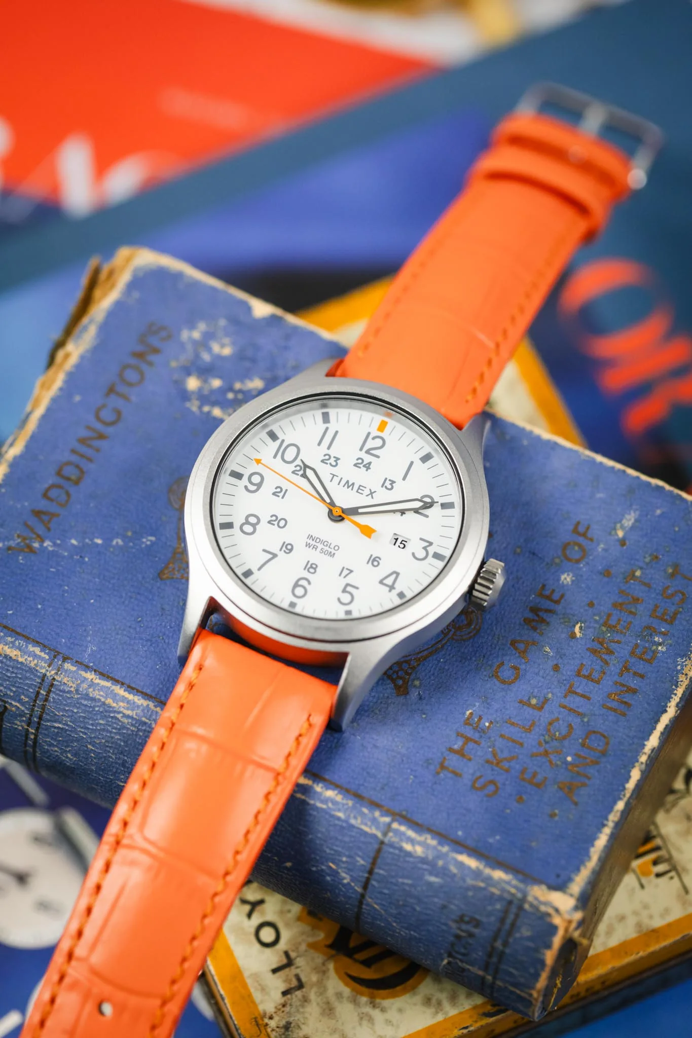 Hirsch DUKE Alligator Embossed Leather Watch Strap in ORANGE - Image 6