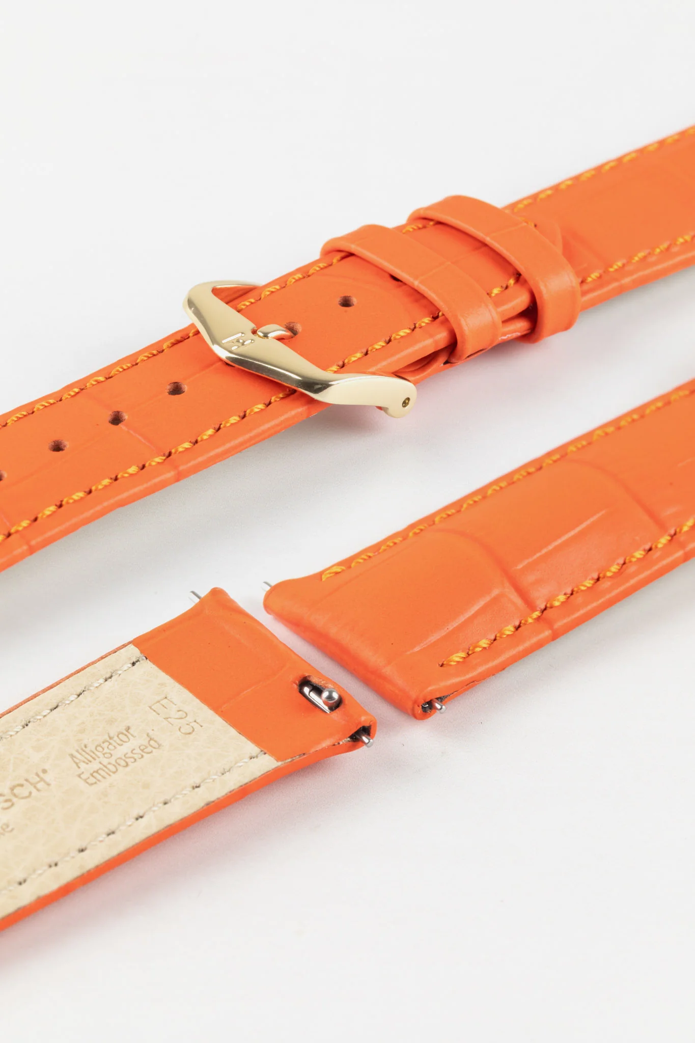 Hirsch DUKE Alligator Embossed Leather Watch Strap in ORANGE - Image 7