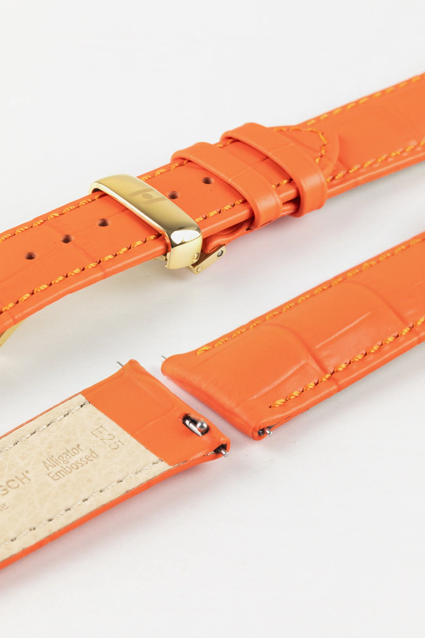 Hirsch DUKE Alligator Embossed Leather Watch Strap in ORANGE - Image 8