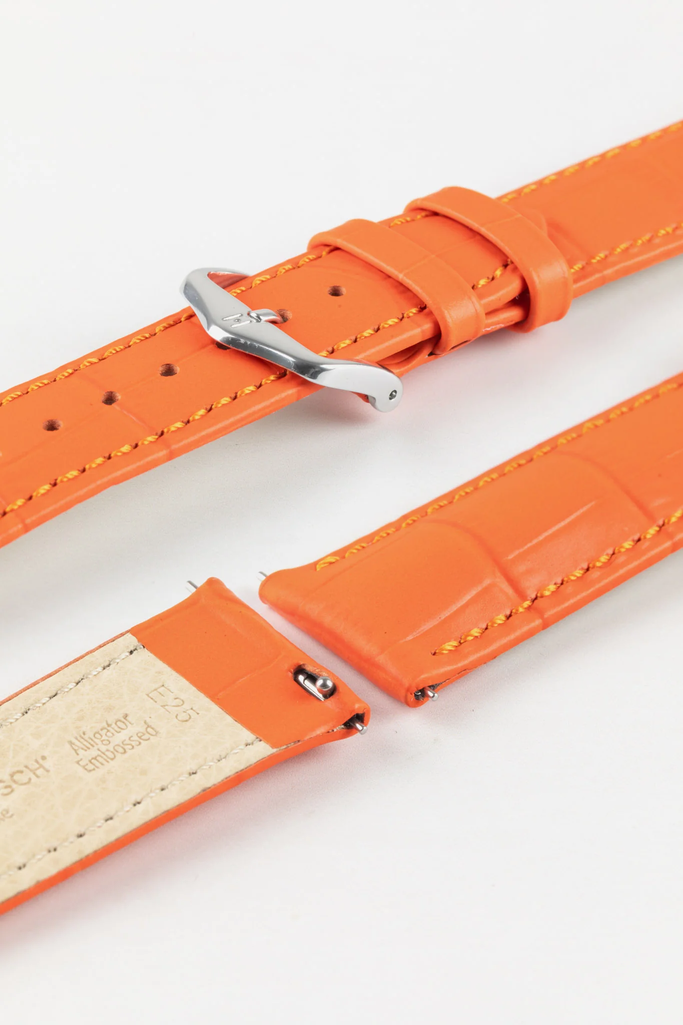 Hirsch DUKE Alligator Embossed Leather Watch Strap in ORANGE - Image 9