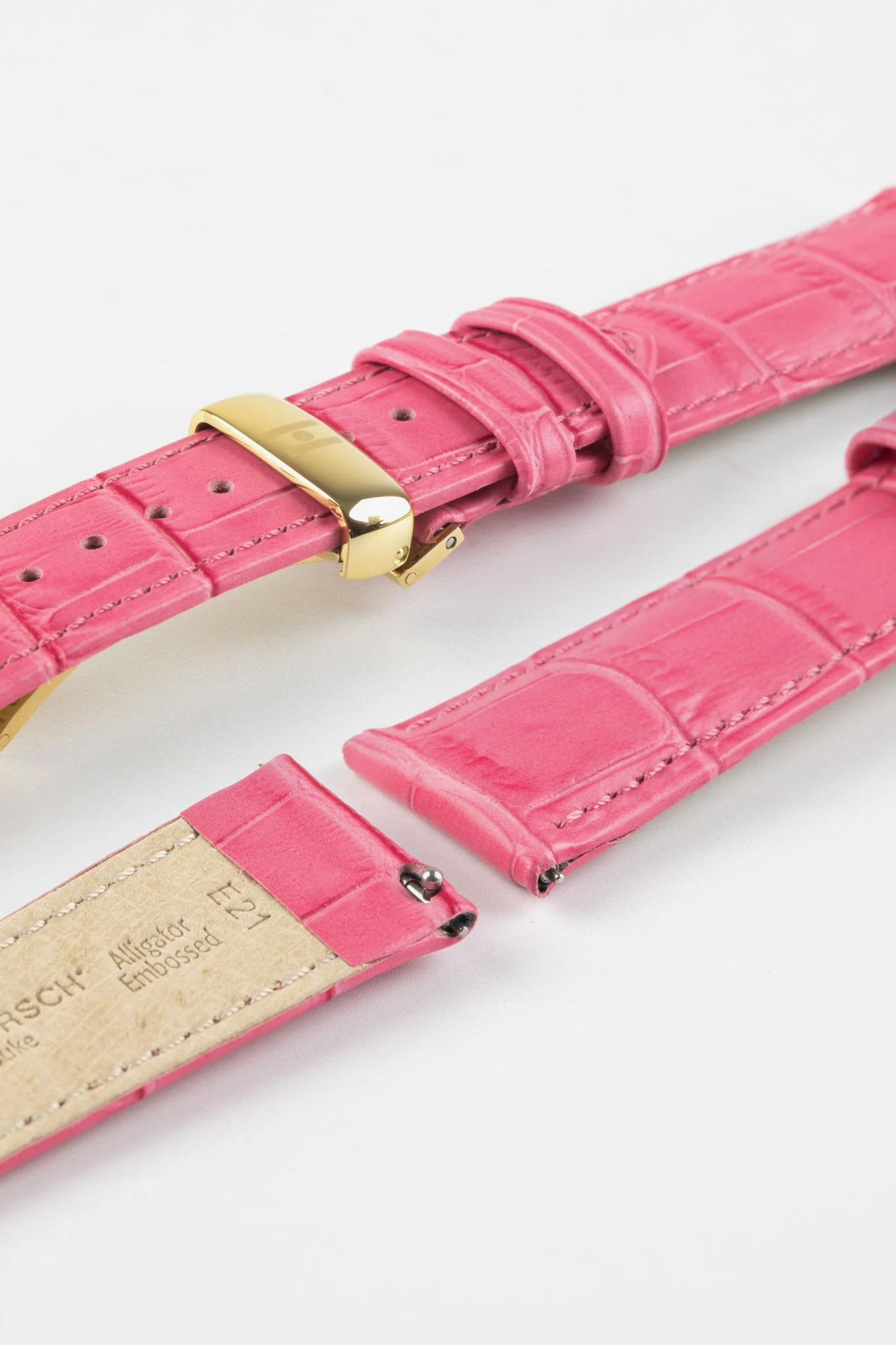 Hirsch DUKE Alligator Embossed Leather Watch Strap in PINK - Image 10