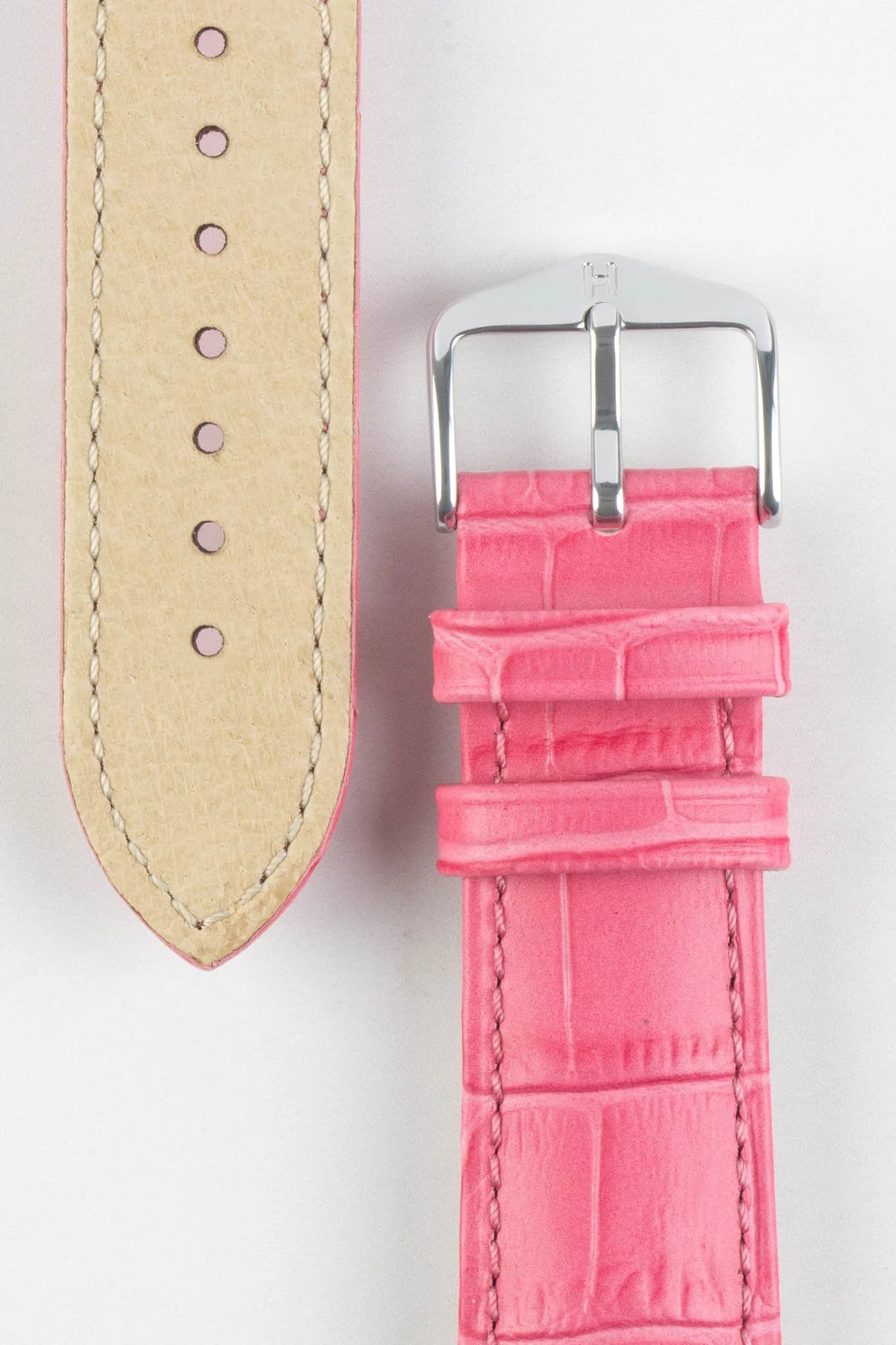 Hirsch DUKE Alligator Embossed Leather Watch Strap in PINK - Image 3