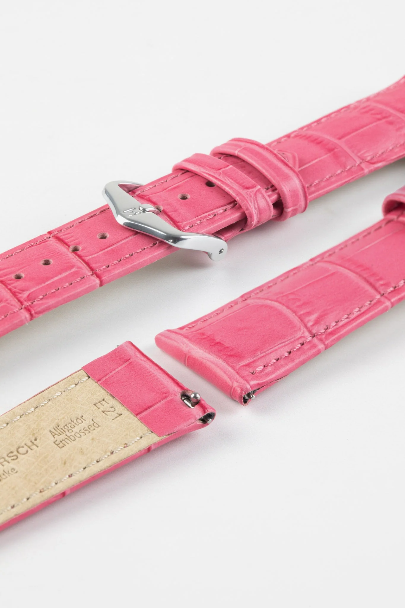 Hirsch DUKE Alligator Embossed Leather Watch Strap in PINK - Image 7