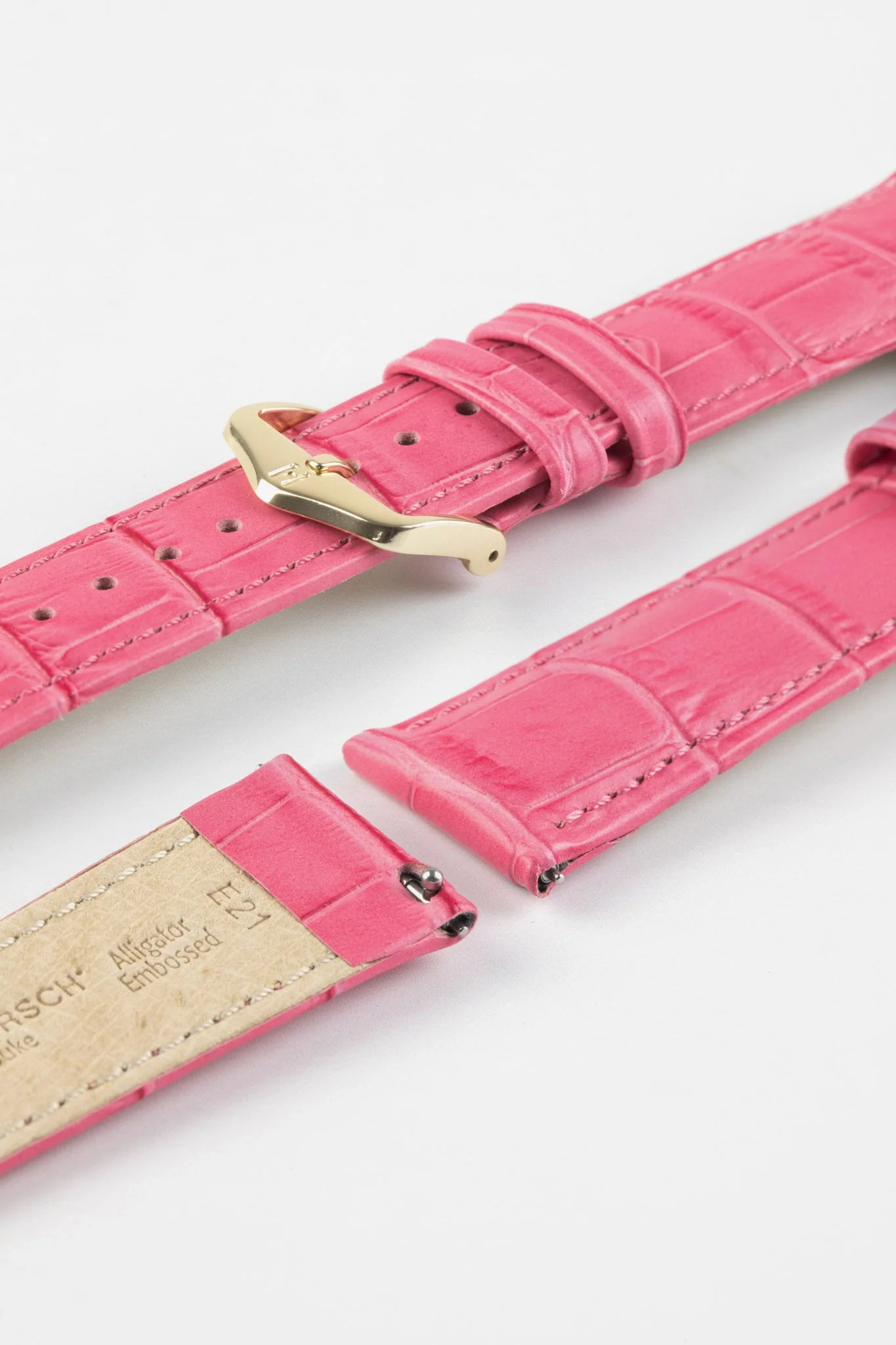 Hirsch DUKE Alligator Embossed Leather Watch Strap in PINK - Image 8
