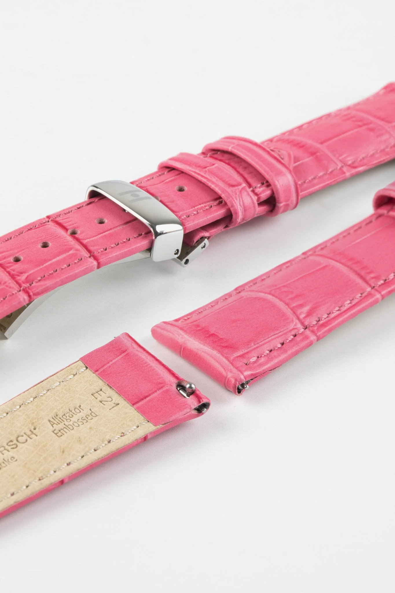 Hirsch DUKE Alligator Embossed Leather Watch Strap in PINK - Image 9