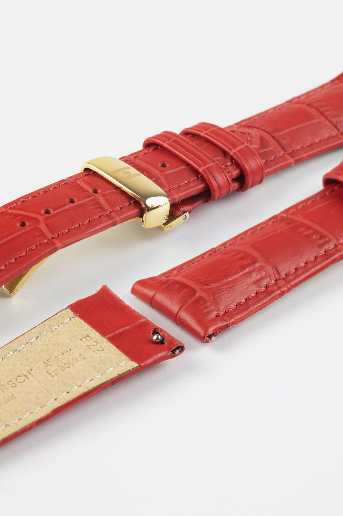 Hirsch DUKE Alligator Embossed Leather Watch Strap in RED - Image 10