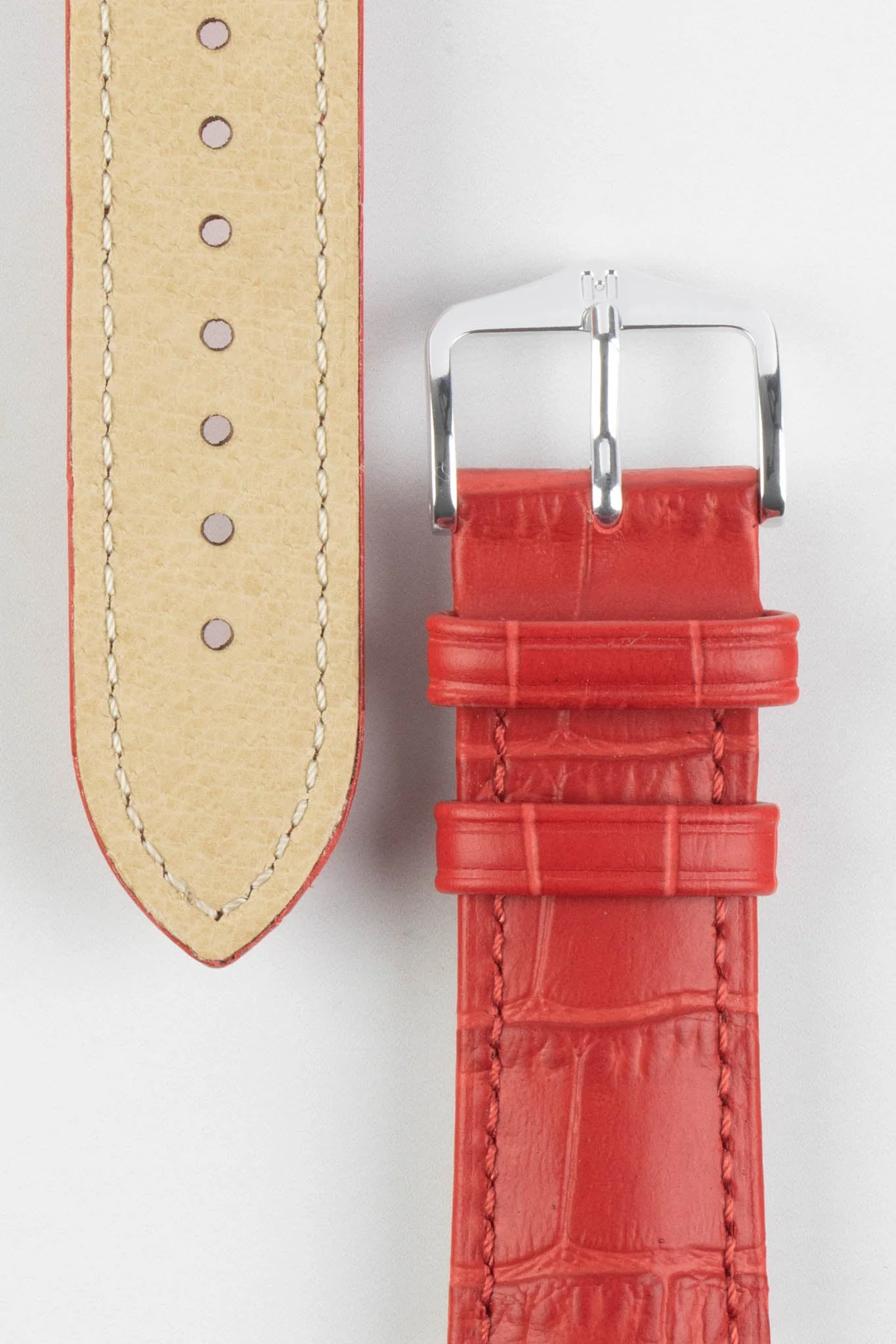 Hirsch DUKE Alligator Embossed Leather Watch Strap in RED - Image 3