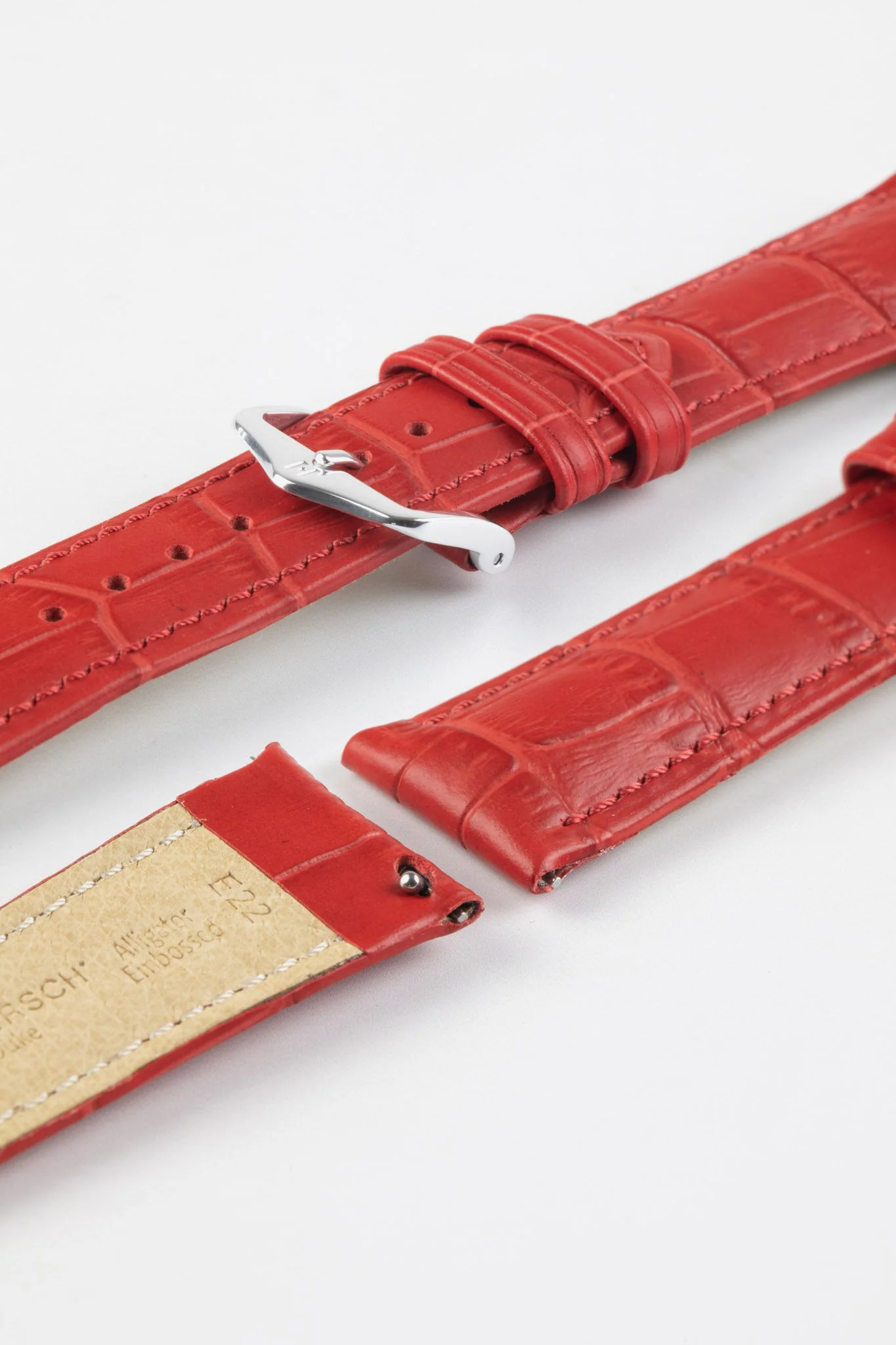 Hirsch DUKE Alligator Embossed Leather Watch Strap in RED - Image 7