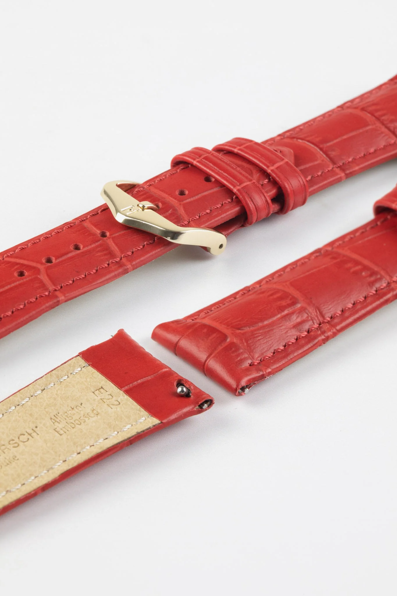 Hirsch DUKE Alligator Embossed Leather Watch Strap in RED - Image 8