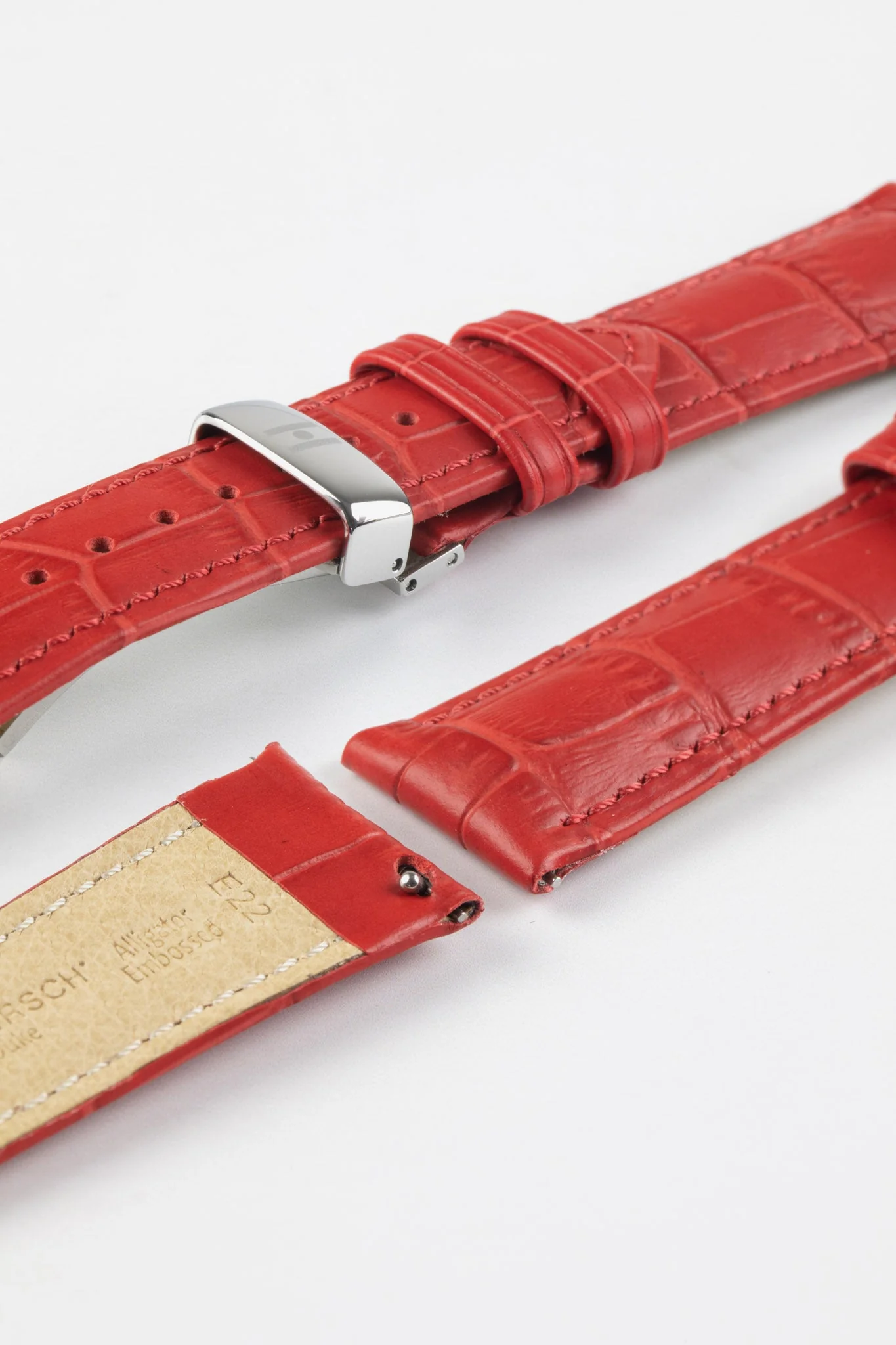 Hirsch DUKE Alligator Embossed Leather Watch Strap in RED - Image 9