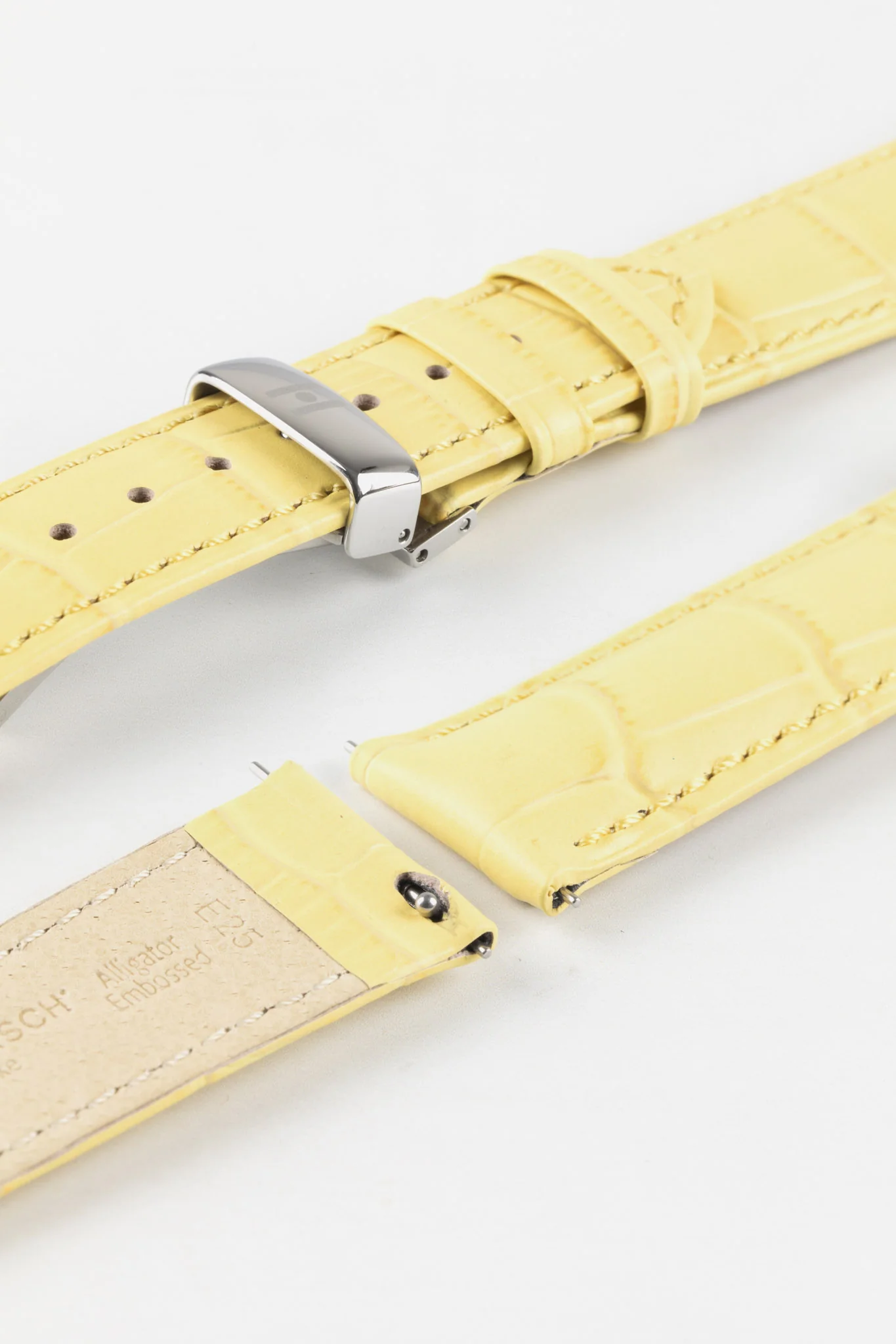 Hirsch DUKE Alligator Embossed Leather Watch Strap in YELLOW - Image 10