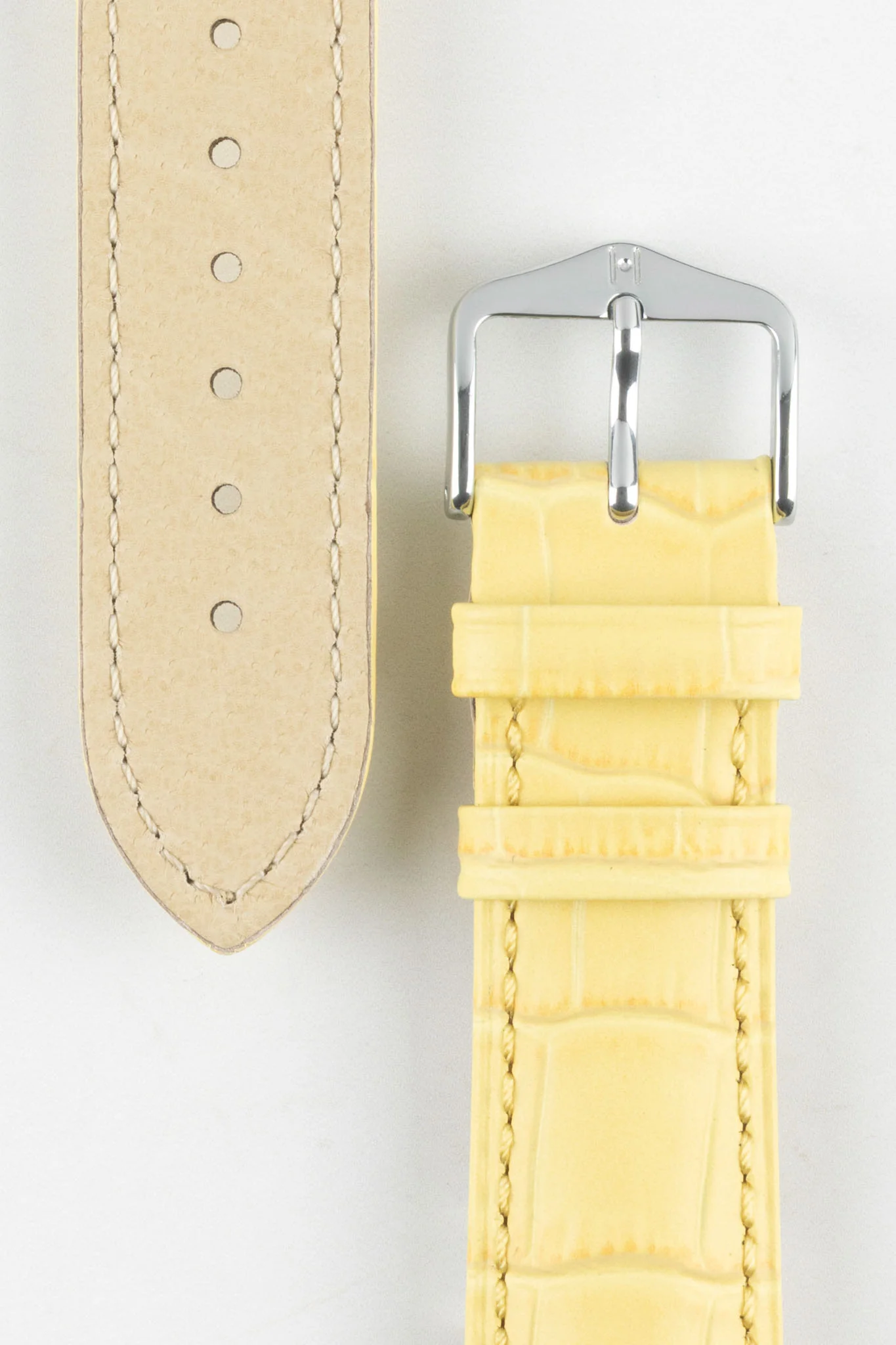 Hirsch DUKE Alligator Embossed Leather Watch Strap in YELLOW - Image 3