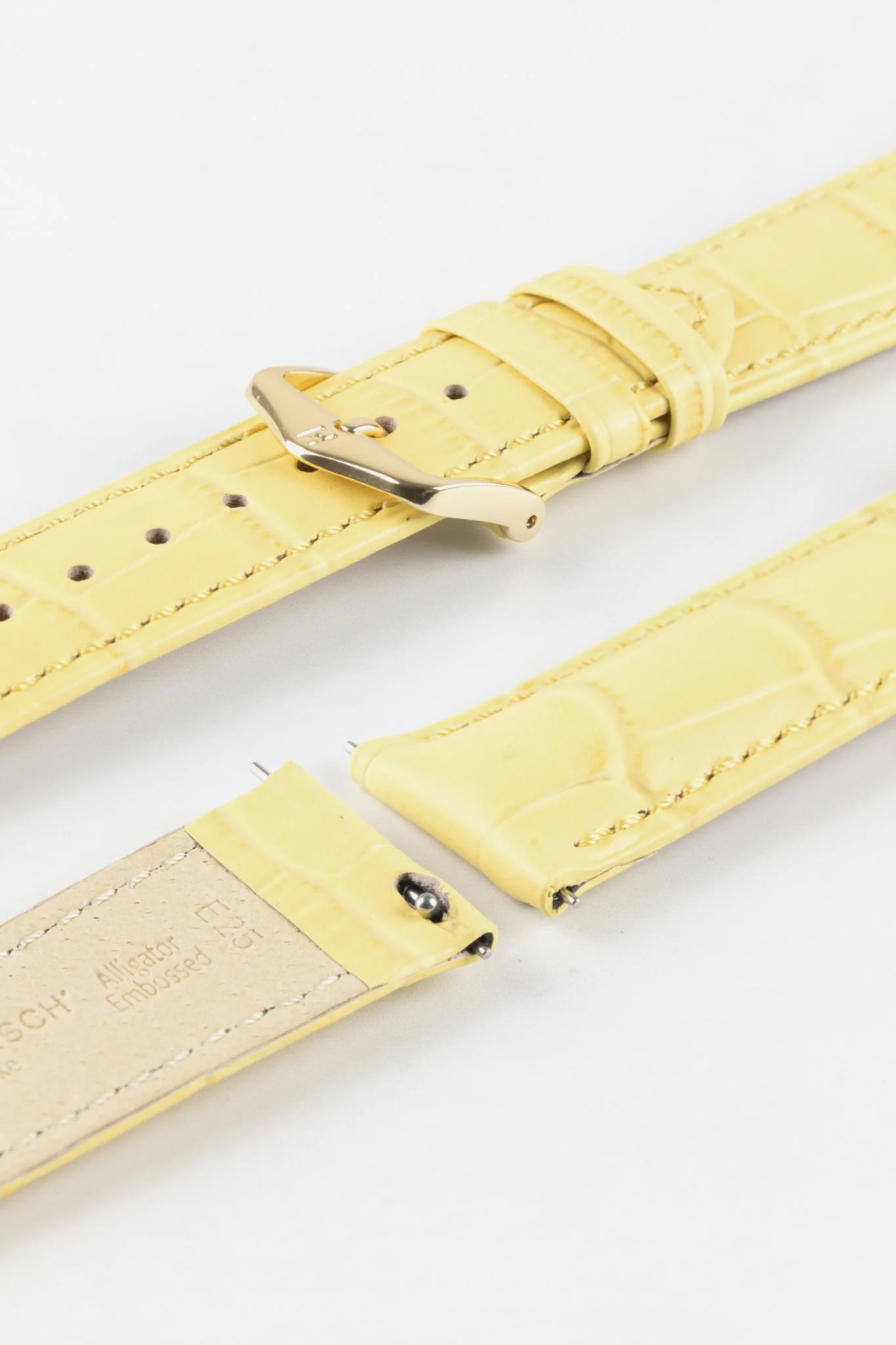 Hirsch DUKE Alligator Embossed Leather Watch Strap in YELLOW - Image 7