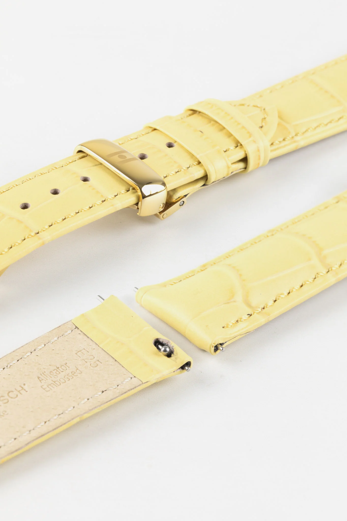 Hirsch DUKE Alligator Embossed Leather Watch Strap in YELLOW - Image 8