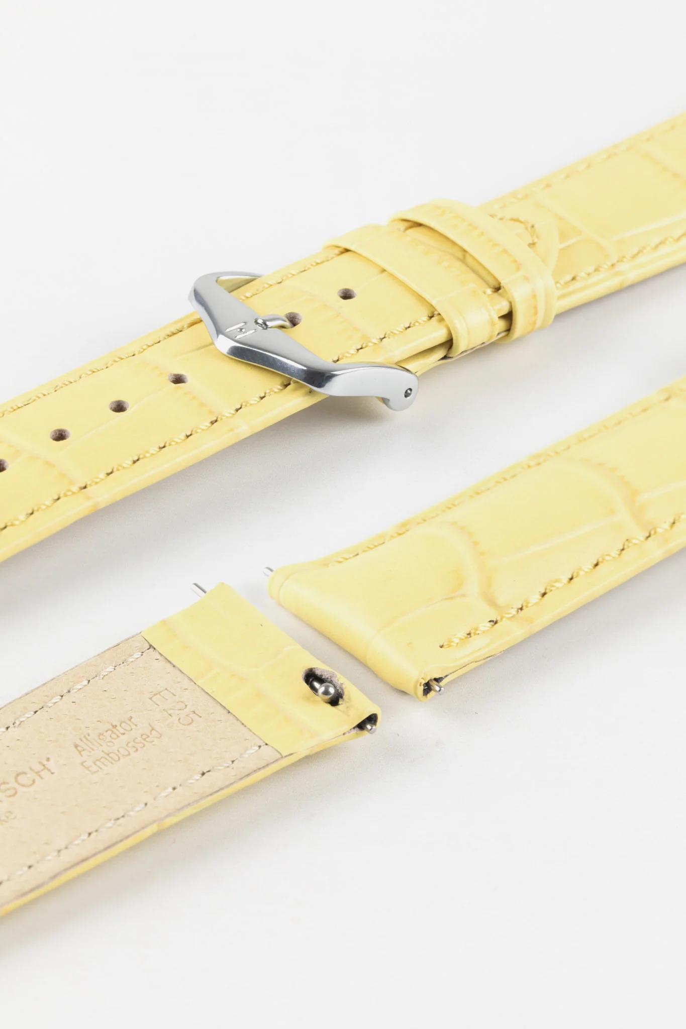 Hirsch DUKE Alligator Embossed Leather Watch Strap in YELLOW - Image 9