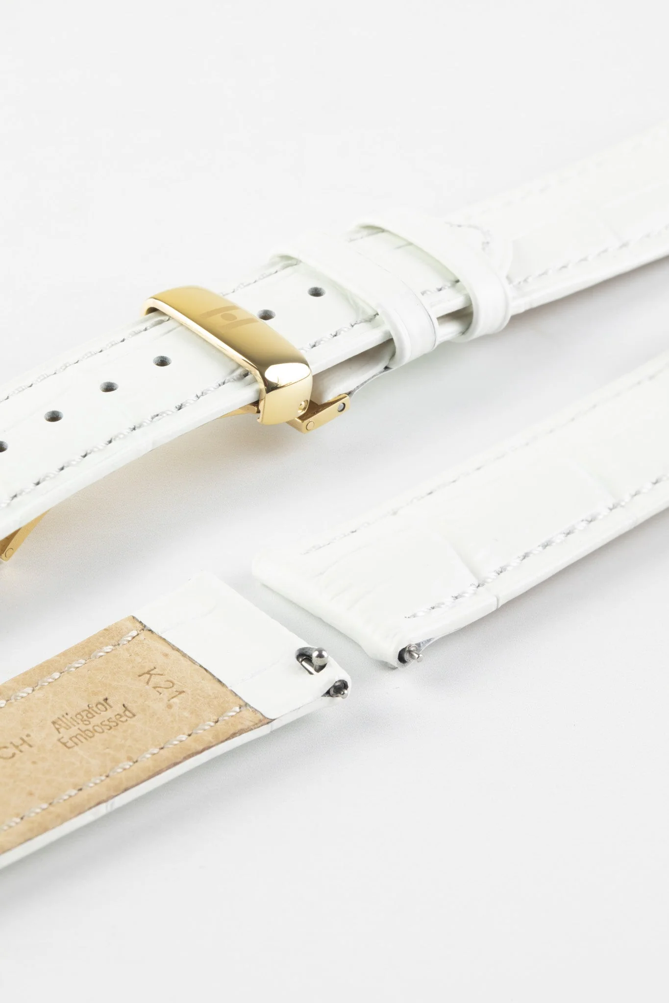 Hirsch DUKE Alligator Embossed Leather Watch Strap in WHITE - Image 10