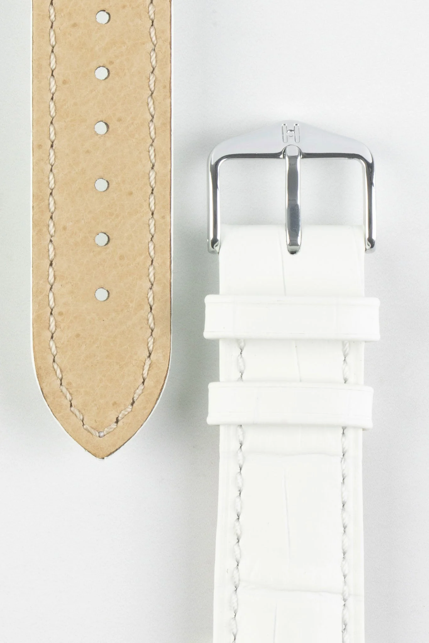 Hirsch DUKE Alligator Embossed Leather Watch Strap in WHITE - Image 3