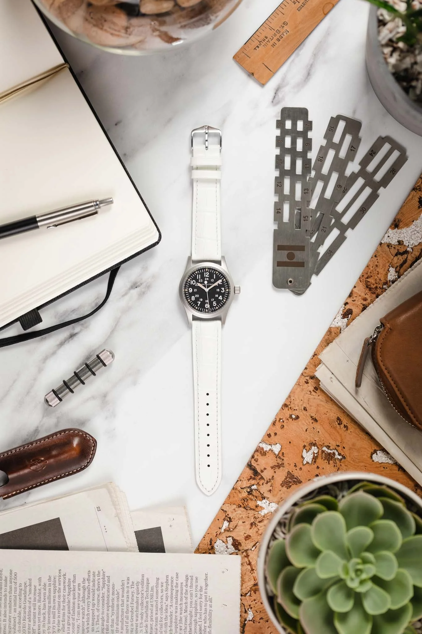 Hirsch DUKE Alligator Embossed Leather Watch Strap in WHITE - Image 6