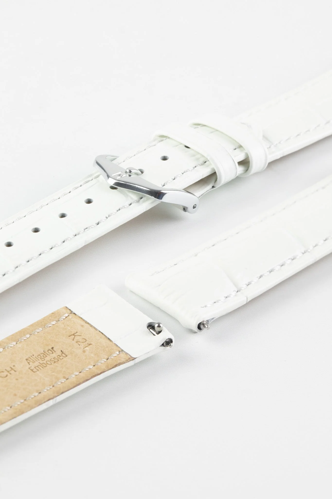 Hirsch DUKE Alligator Embossed Leather Watch Strap in WHITE - Image 7