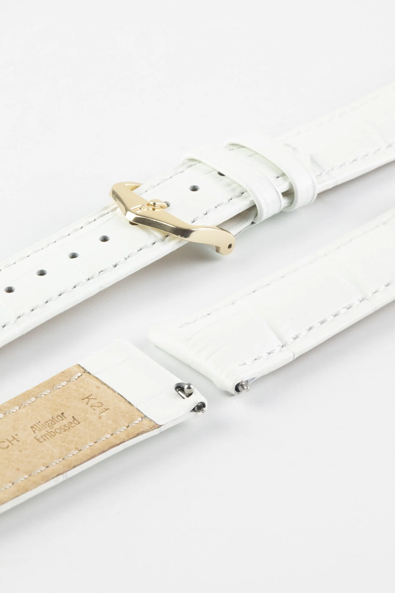 Hirsch DUKE Alligator Embossed Leather Watch Strap in WHITE - Image 8