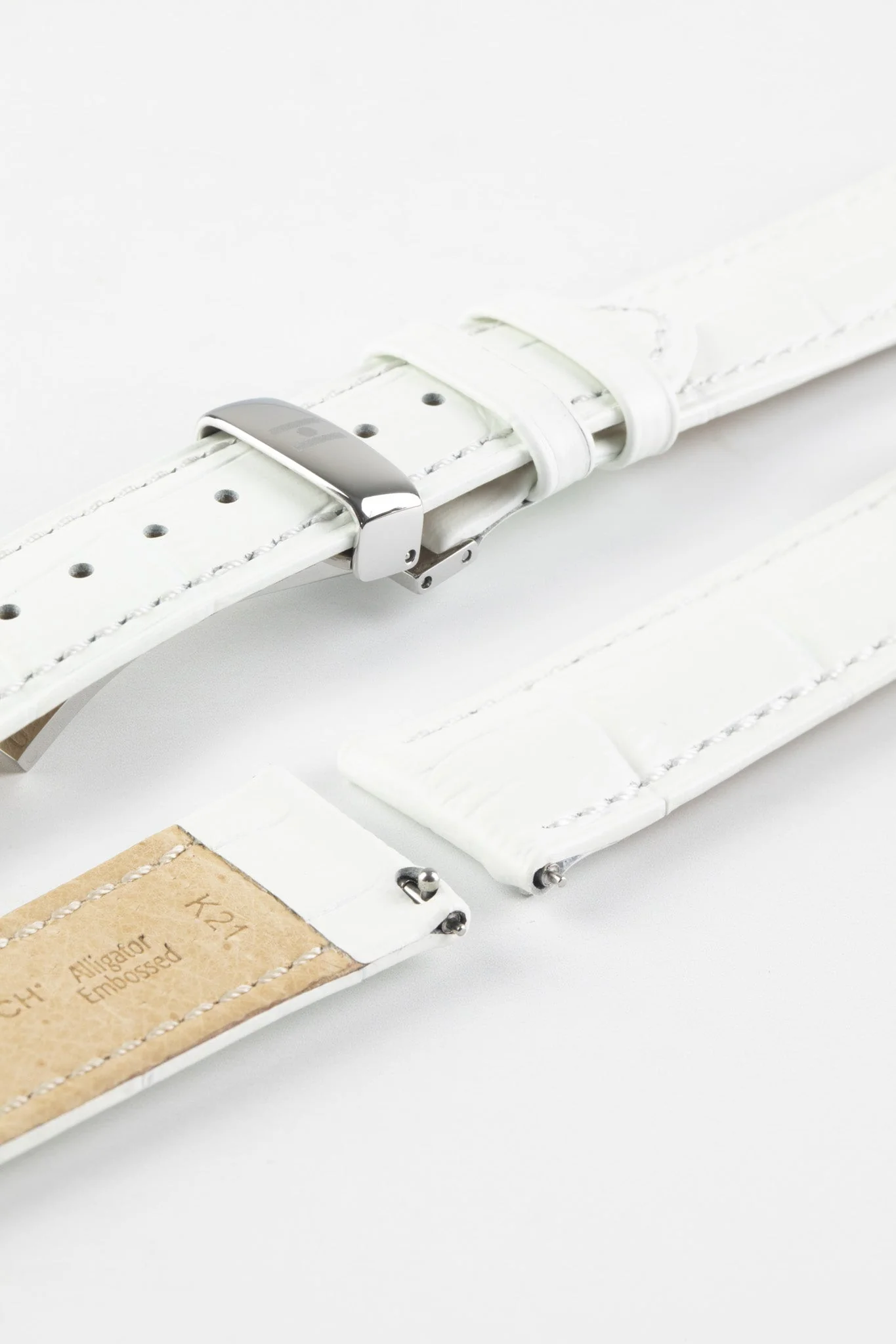 Hirsch DUKE Alligator Embossed Leather Watch Strap in WHITE - Image 9