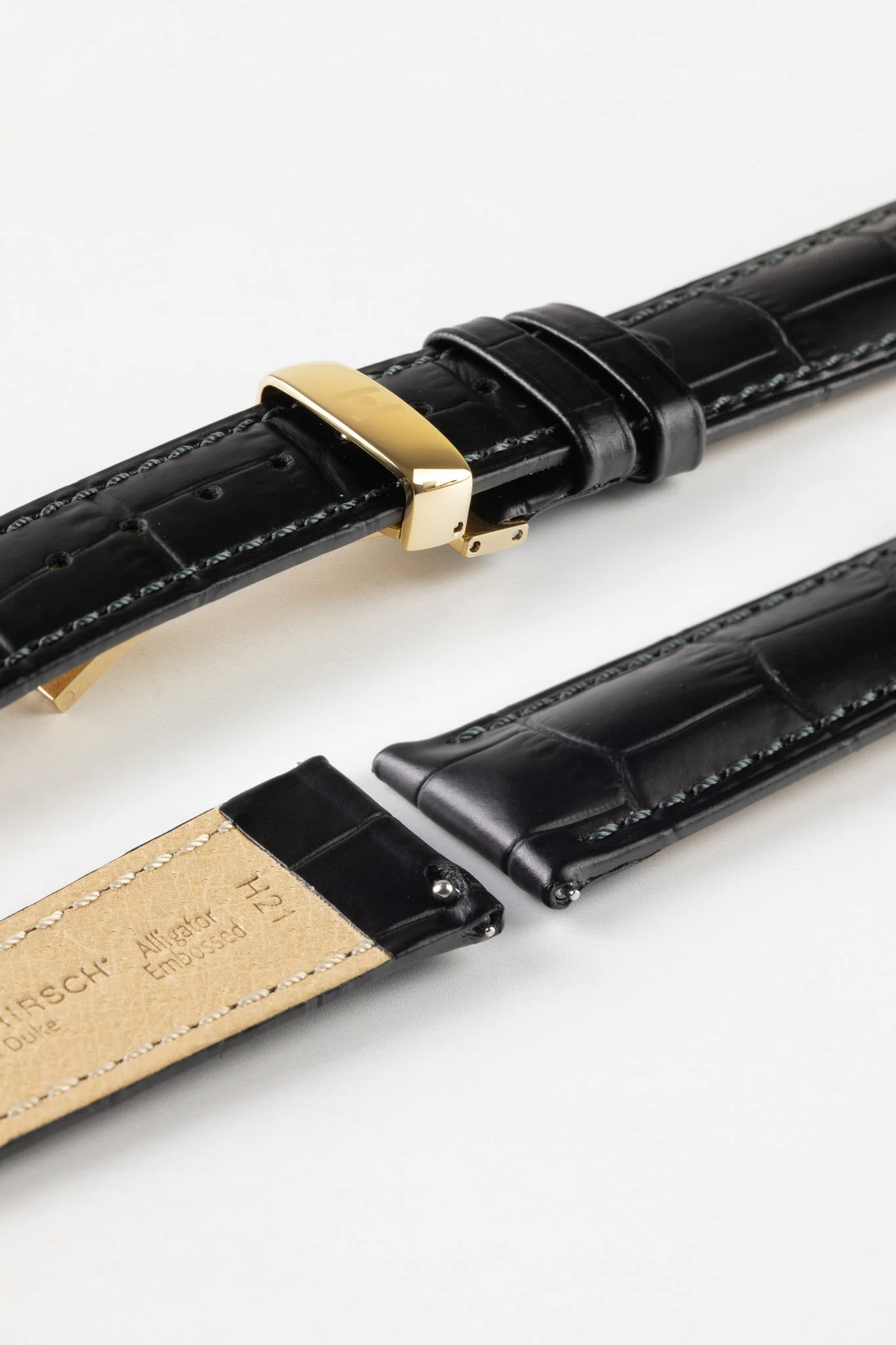 Hirsch DUKE Black Quick-Release Alligator Embossed Leather Watch Strap - Image 10
