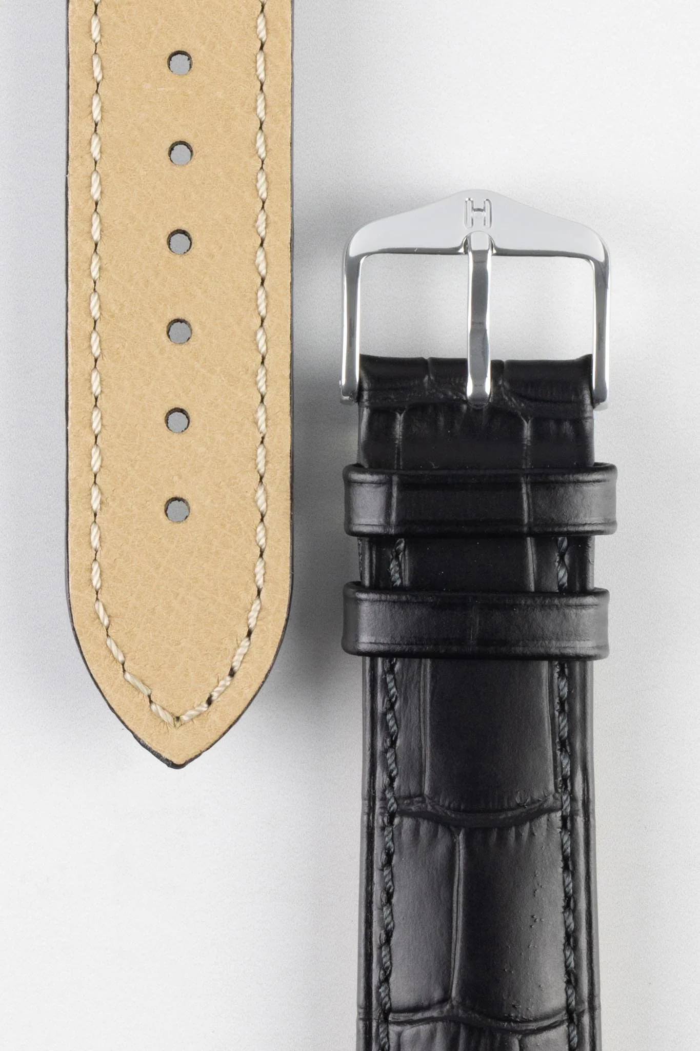 Hirsch DUKE Black Quick-Release Alligator Embossed Leather Watch Strap - Image 3