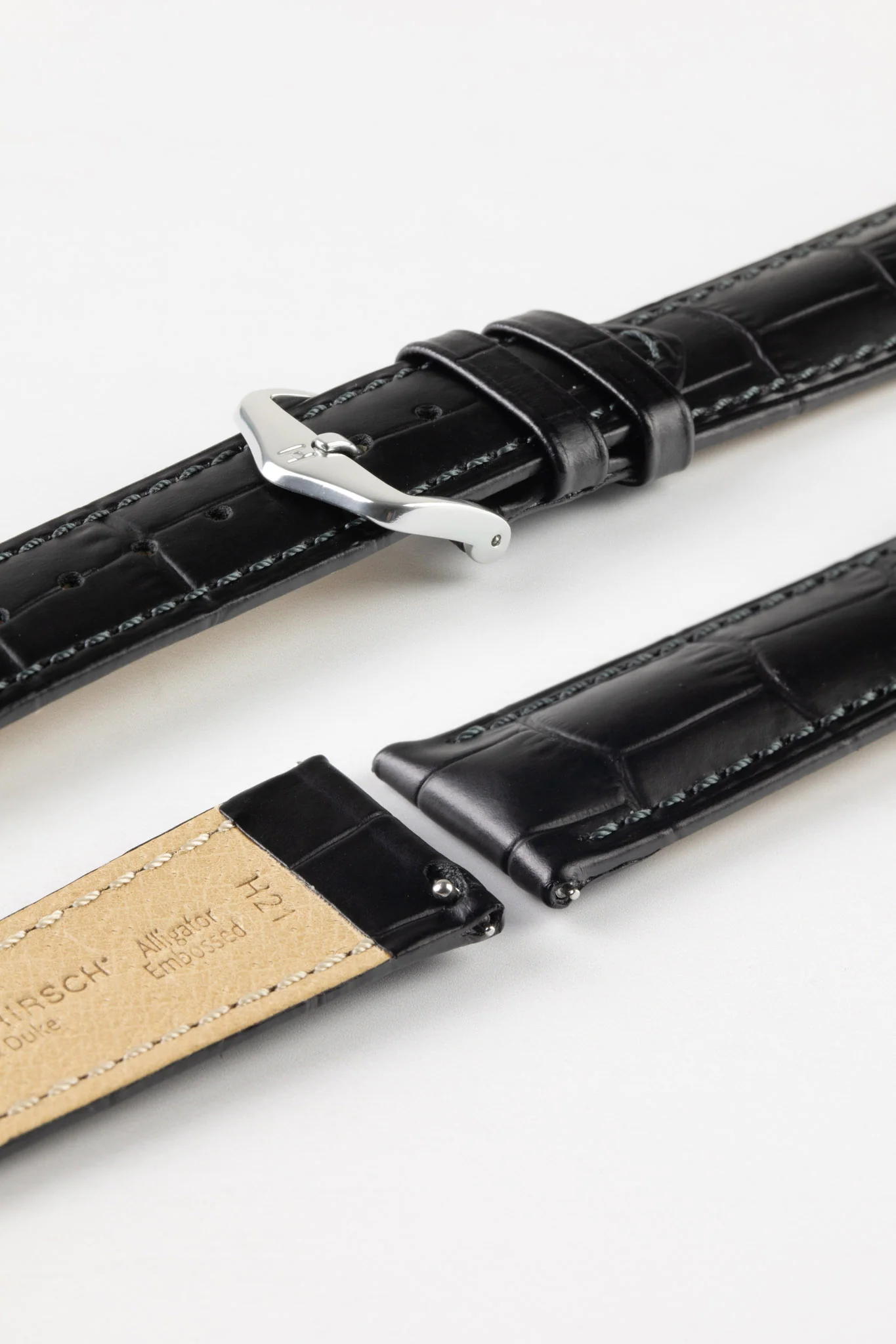 Hirsch DUKE Black Quick-Release Alligator Embossed Leather Watch Strap - Image 7