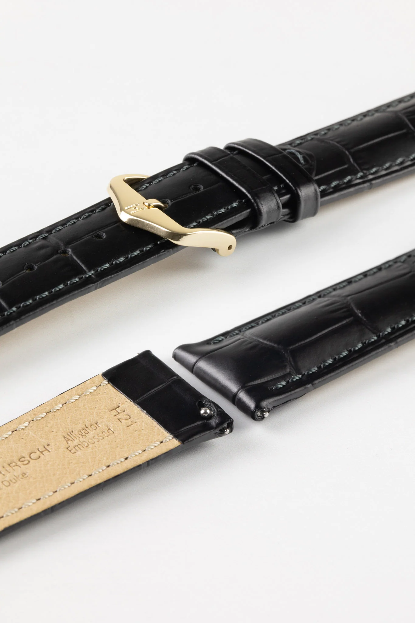 Hirsch DUKE Black Quick-Release Alligator Embossed Leather Watch Strap - Image 8