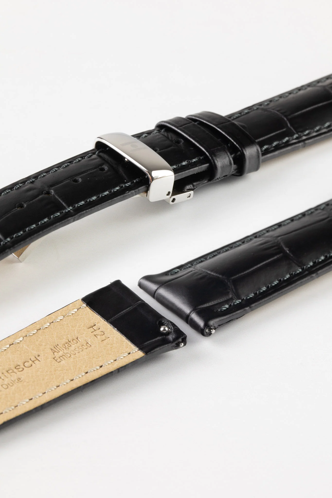 Hirsch DUKE Black Quick-Release Alligator Embossed Leather Watch Strap - Image 9