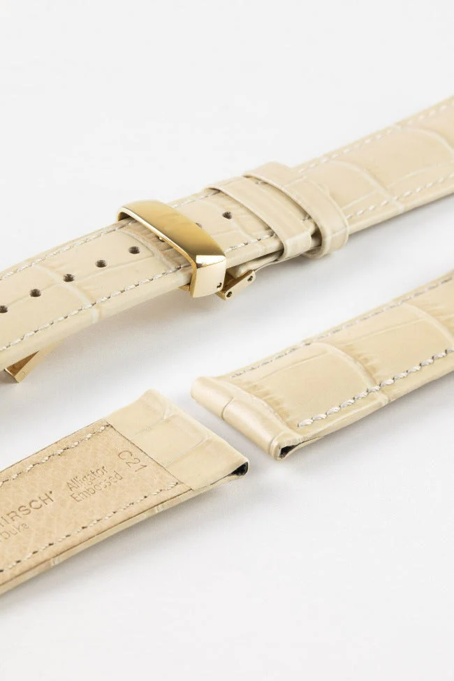 Hirsch DUKE NQR Alligator Embossed Leather Watch Strap - BEIGE - Image 10