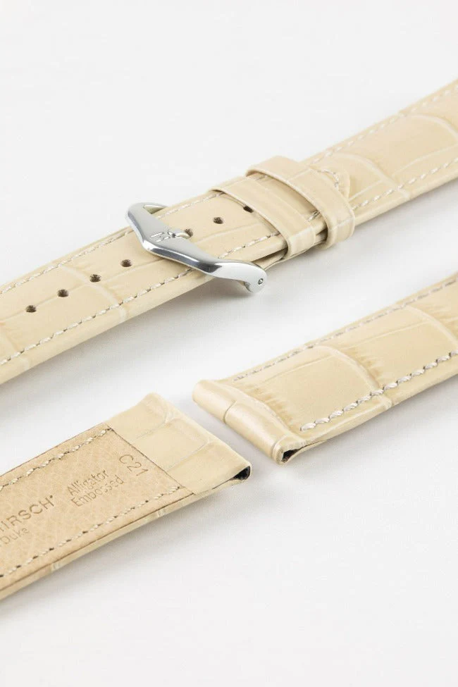 Hirsch DUKE NQR Alligator Embossed Leather Watch Strap - BEIGE - Image 7