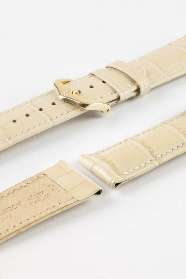 Hirsch DUKE NQR Alligator Embossed Leather Watch Strap - BEIGE - Image 8